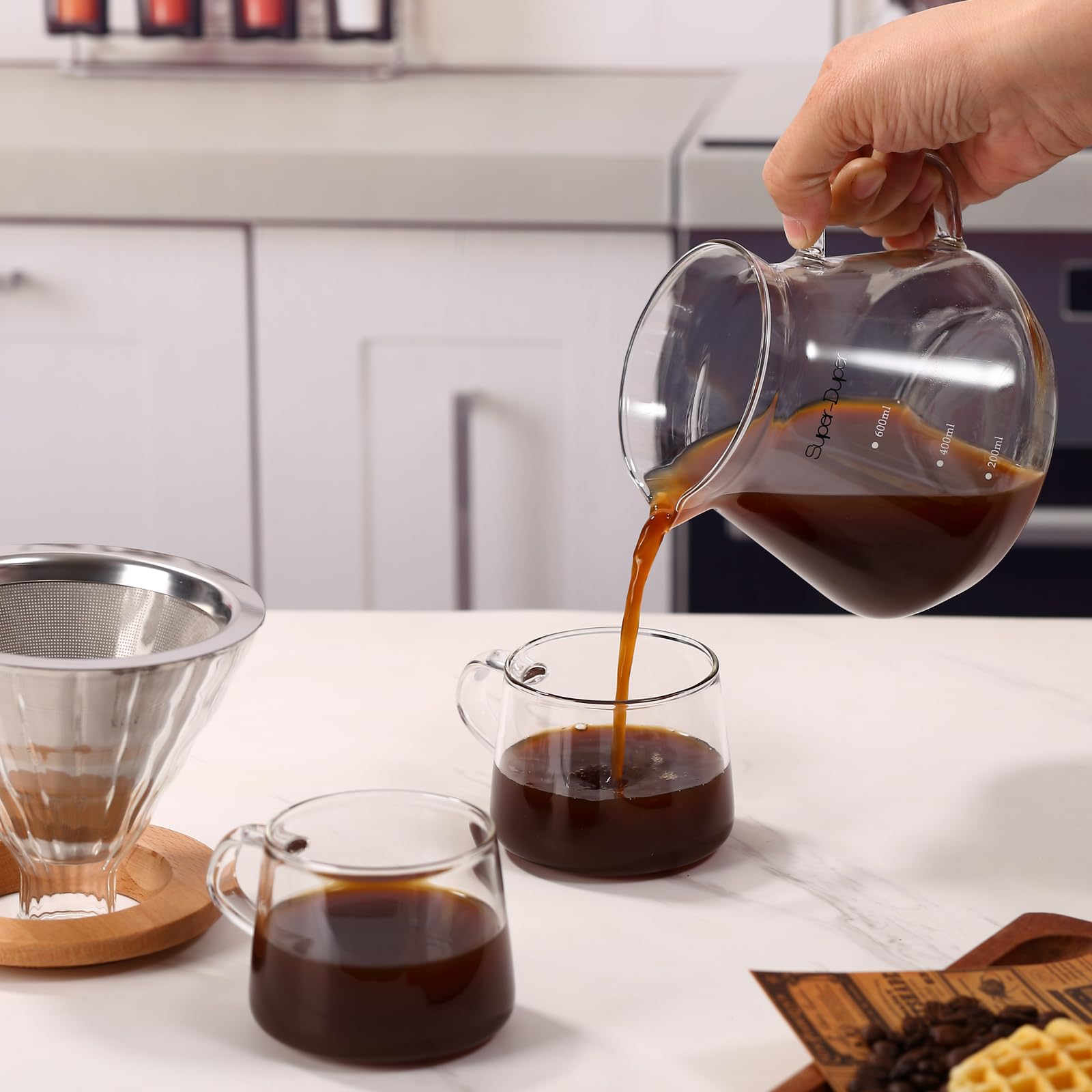 Premium 600ml Glass Coffee Maker - High Borosilicate Glass with Stainless Steel Filter - Manual Pour Over Coffee Carafe (Non-Electric) - Perfect for Home Brewing, Office Use & Camping Trips