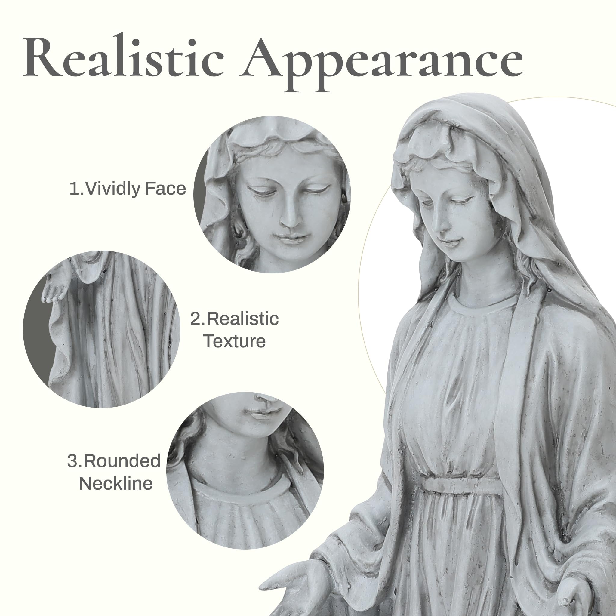 30'' Virgin Mary Outdoor Statue - Religious Garden Sculpture, Blessed Mother Statue for Patio & Yard Decor, Weather-Resistant Gray Virgin Mary Sculpture for Catholic Home, Church & Garden Devotion