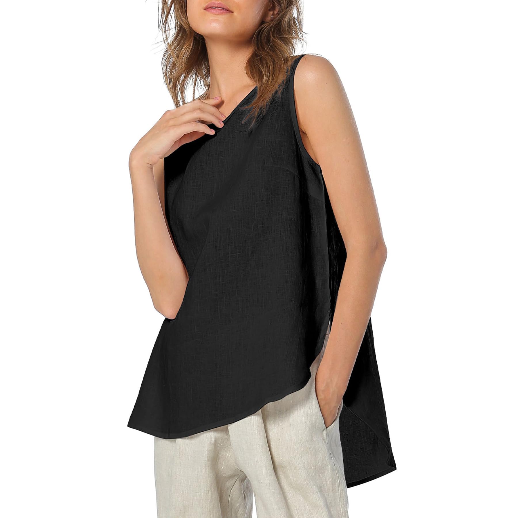 Amazhiyu Women's 100% Linen Tank Top - Breathable Sleeveless Blouse for Summer | Casual Crewneck Linen Shirt for Beach, Travel & Everyday Wear
