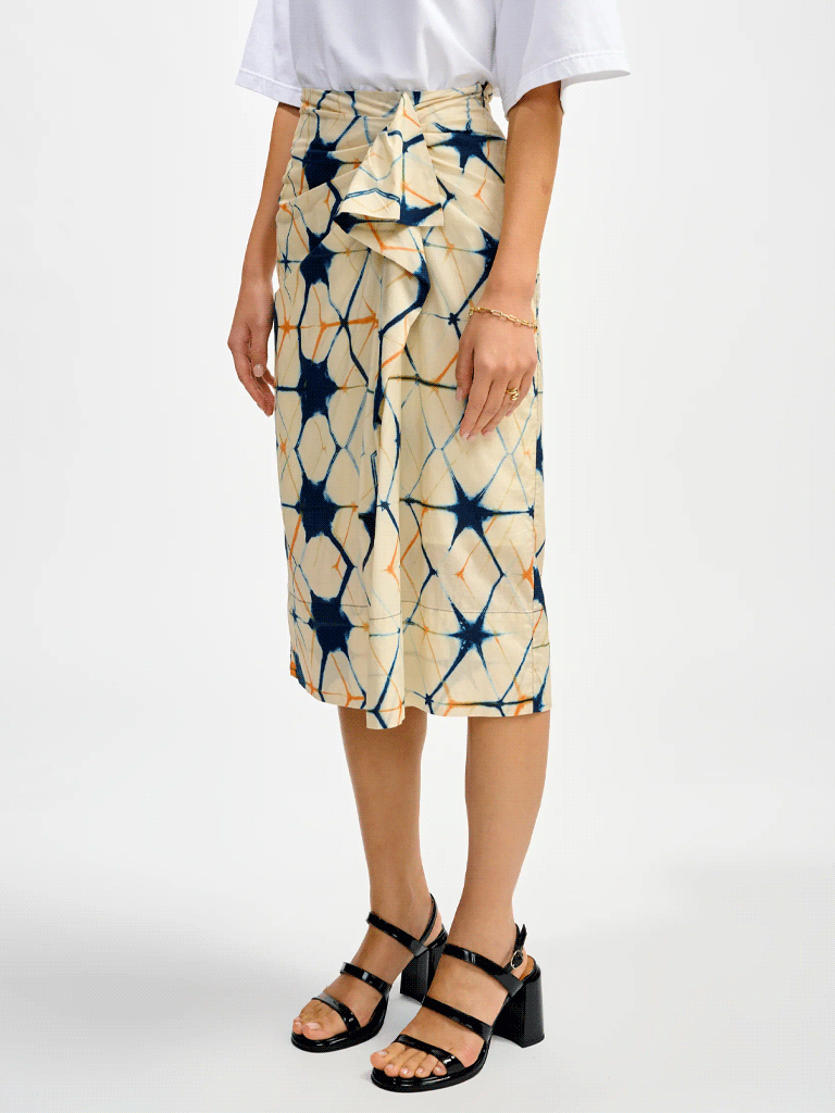 Bellerose Women's Anemone Skirt - Floral Print, Ecru Blue & Orange - Perfect for Casual Outings, Beach Vacations & Summer Dresses