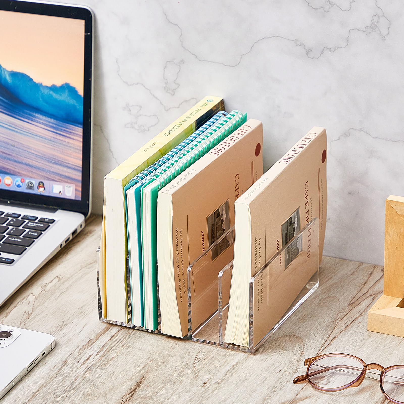 Geyoga 2 Pack Clear Acrylic File Holder - 5 Compartment Vertical Mail Organizer for Letters & Envelopes | Multifunctional Desktop Storage Solution for Office, Home & School Organization | Perfect for Bills, Documents & Paperwork Sorting