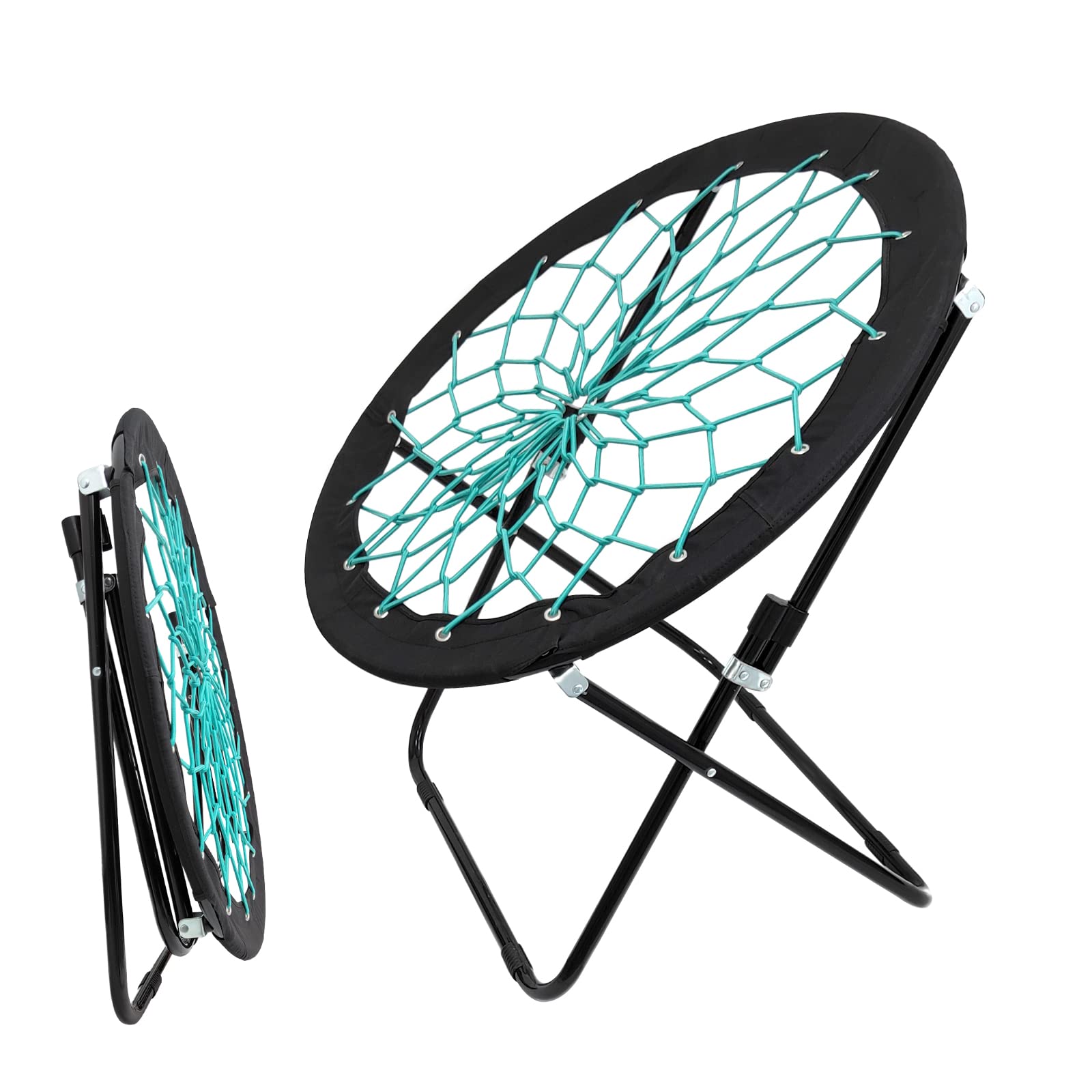 **Bungee Folding Dish Chair - Portable & Versatile Camping, Garden, and Indoor Lounge Chair - Comfortable Circle Web Design for Relaxation - Perfect for Backyard, Beach, and Dorm Room (Black)**