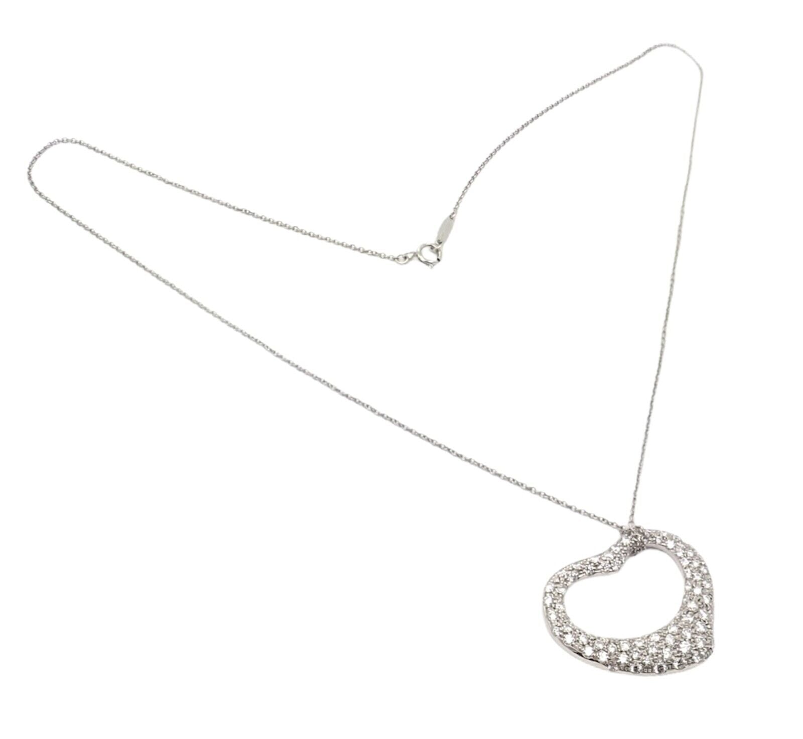 Authentic Tiffany & Co Elsa Peretti Platinum Diamond Large Open Heart Pendant Necklace - Perfect for Anniversaries, Valentine's Day & Special Occasions