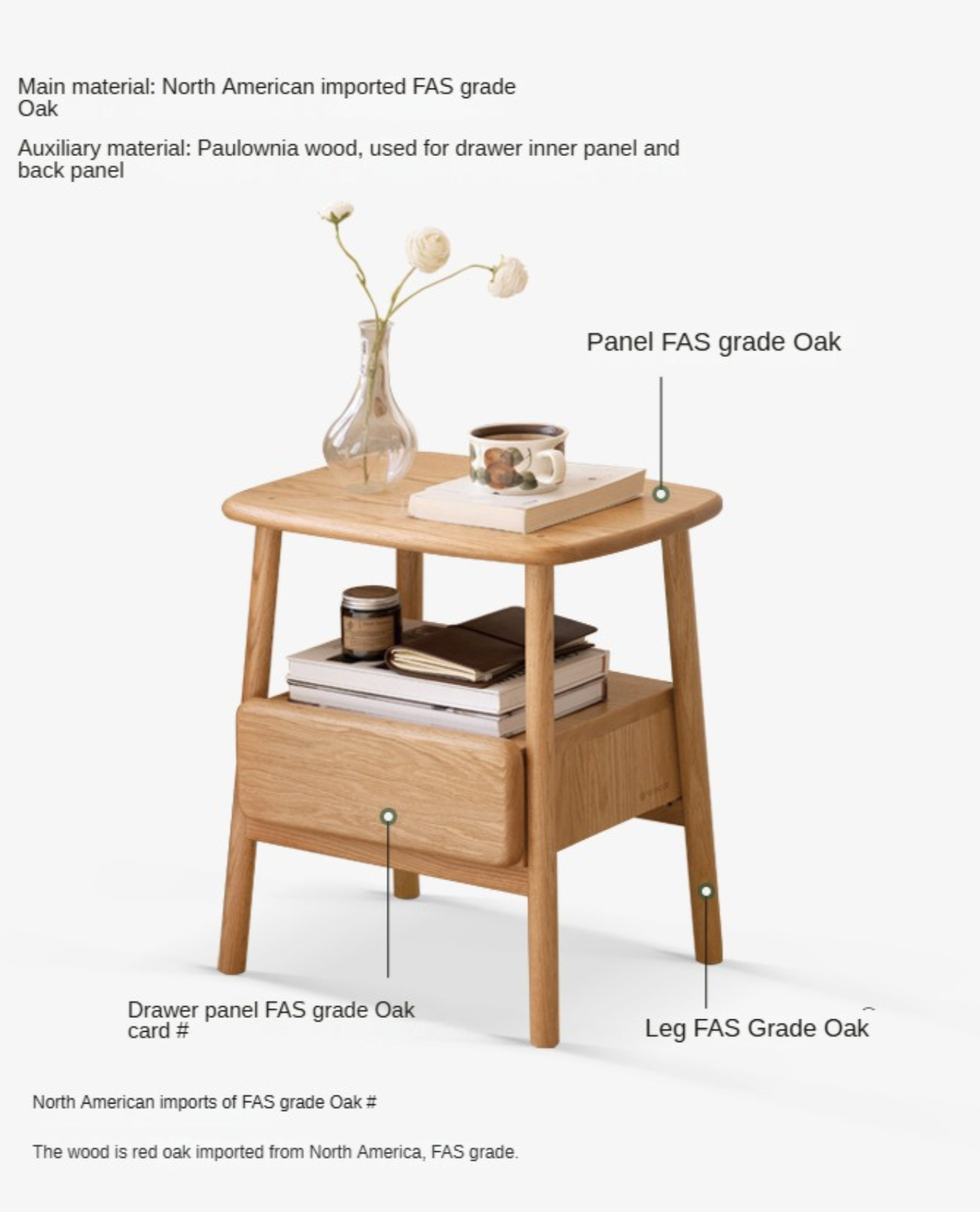 Solid Oak Wood Nightstand with Drawer - Modern Bedside Table for Small Spaces - Perfect for Bedrooms, Living Rooms, and Dorm Rooms