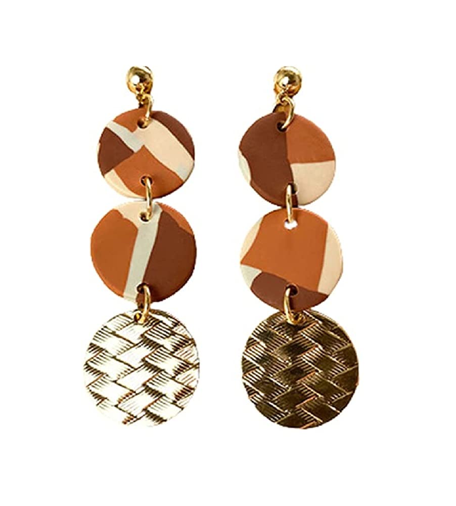 Handmade Retro Geometric Bohemian Polymer Clay Drop Earrings for Women – Long Dangle Statement Jewelry with Minimalist Leopard & Flower Designs | Perfect Gift for Girls, Boho Chic Accessories for Parties & Everyday Wear