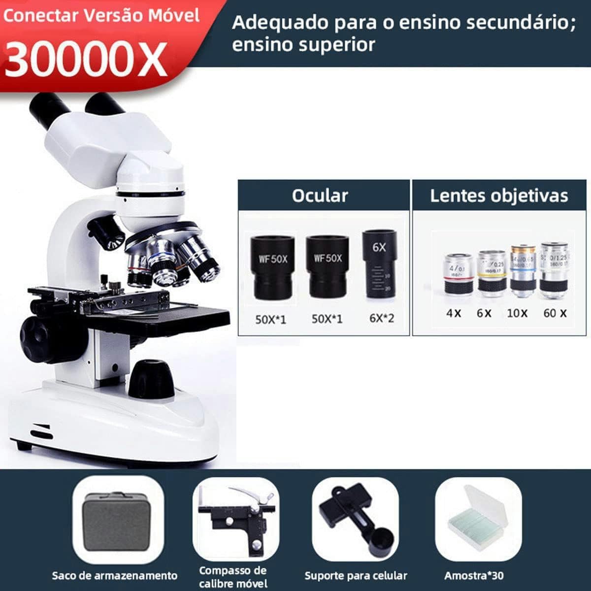 Professional Binocular Microscope 12000x-30000x Magnification with Digital & Mobile Support - Includes Experiment Kit & Carrying Case - Perfect for Lab Research, Classroom Science & Home STEM Learning