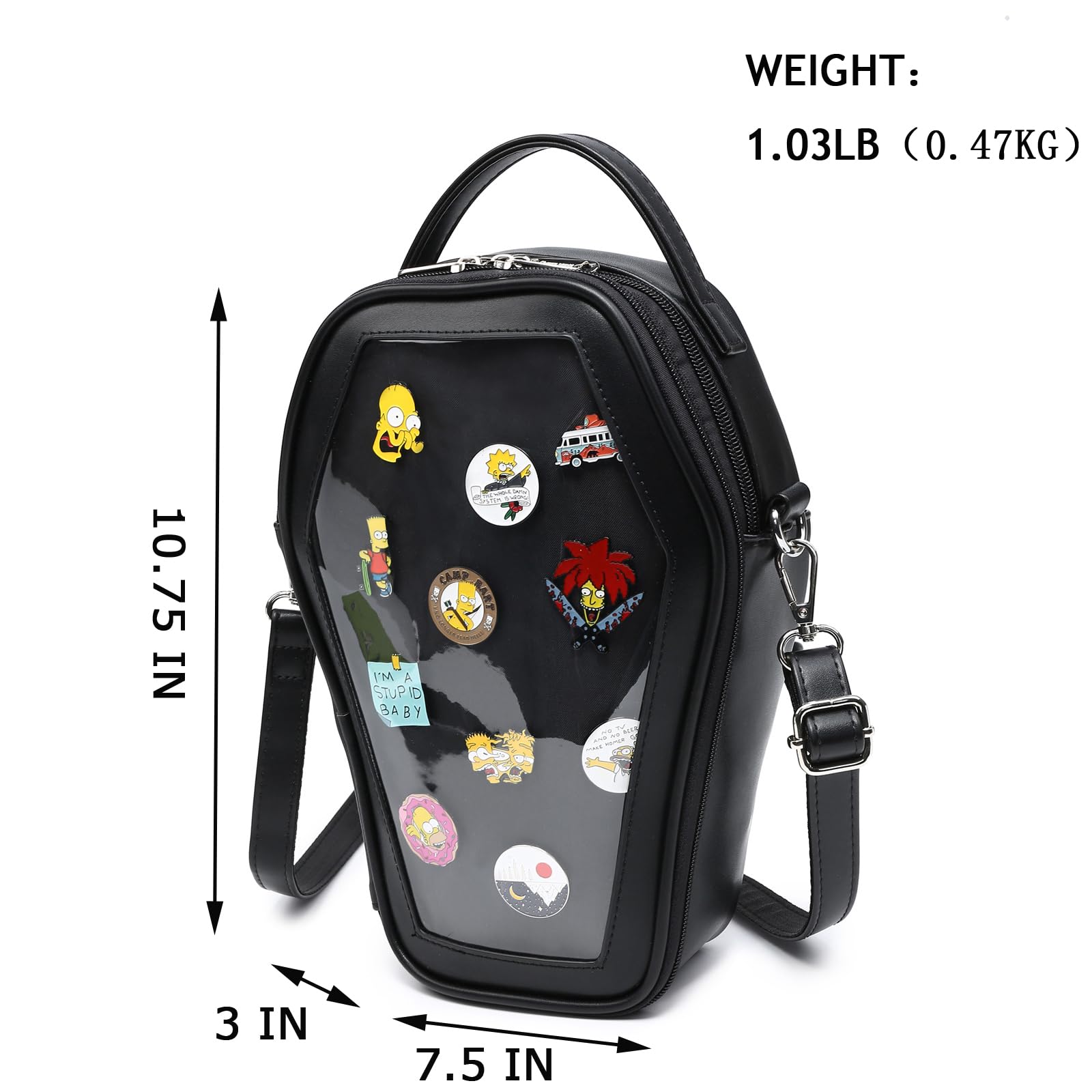 Gothic Coffin Shape Ita Bag Backpack for Anime Pins Display - Rainbow Smile Halloween JK Fashion Purse & Handbag | Perfect for Cosplay, Conventions & Alternative Fashion
