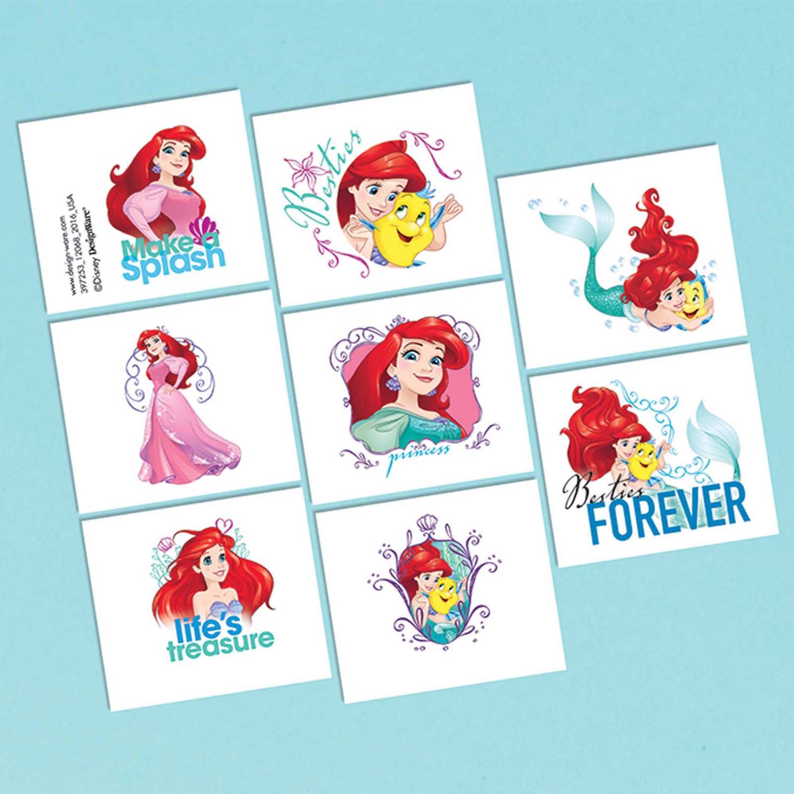 amscan Little Mermaid Temporary Tattoos (16 Pack) - Under The Sea Party Favors, Birthday Decorations, Kids Costume Accessories for Mermaid Themed Parties & Ocean Adventures