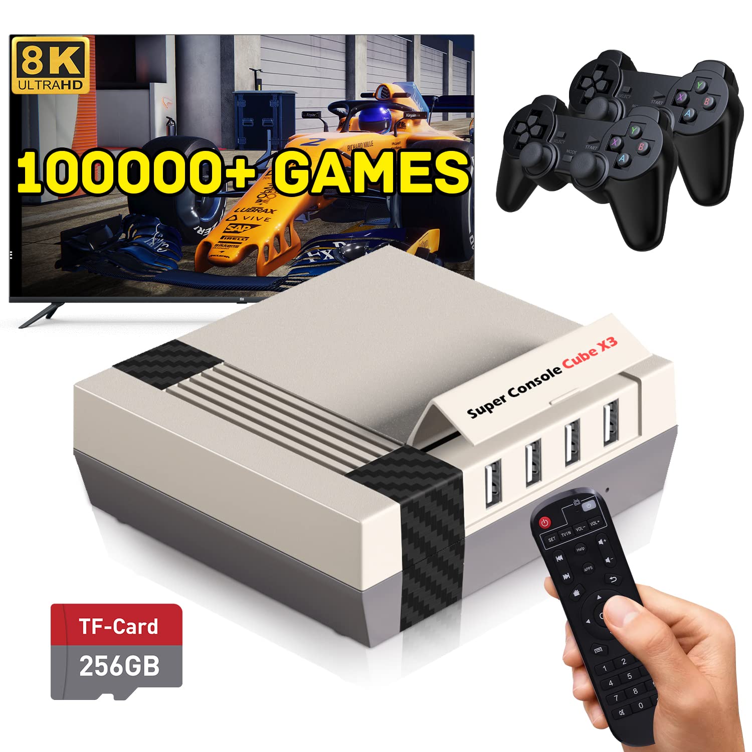 Super Console Cube X3 Retro Gaming System - 100,000+ Built-in Classic Games, 8K UHD Output, Dual-Band WiFi & Bluetooth 4.0 - Supports PSP/PS1/Dreamcast Emulation (256GB) | Perfect for Home Entertainment, Gaming Parties & Nostalgic Retro Gaming Experience