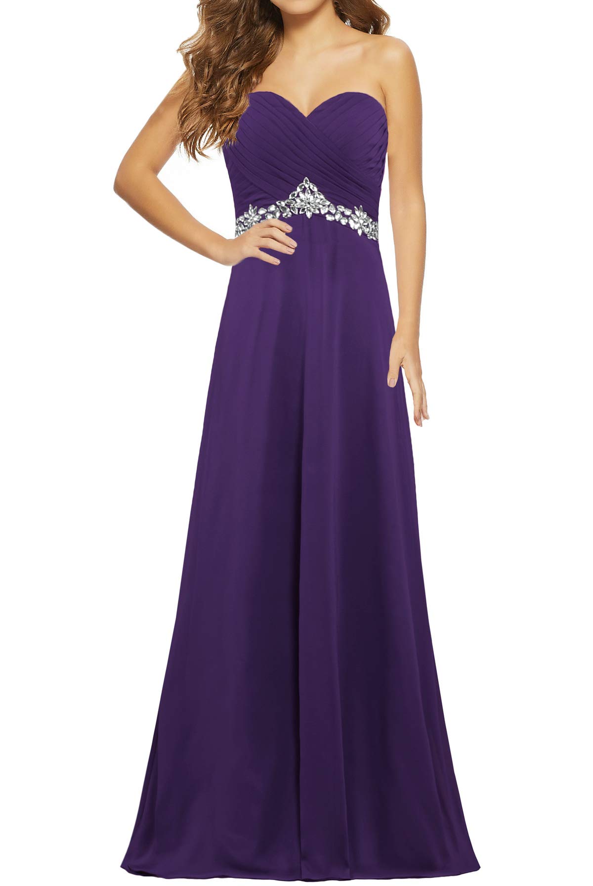 Elegant Crystal Chiffon Evening Gowns for Women - Long Formal Prom Dresses with Beading for Special Occasions, Weddings & Black Tie Events