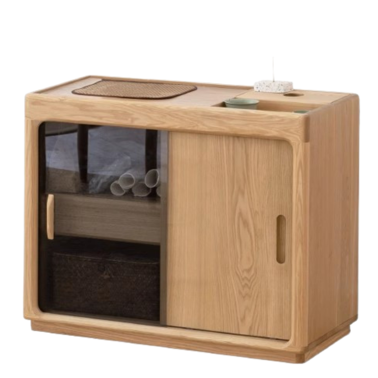 Premium Oak & Ash Solid Wood Tea Maker Set with Integrated Tea Table - Perfect for Home, Office & Zen Tea Ceremonies