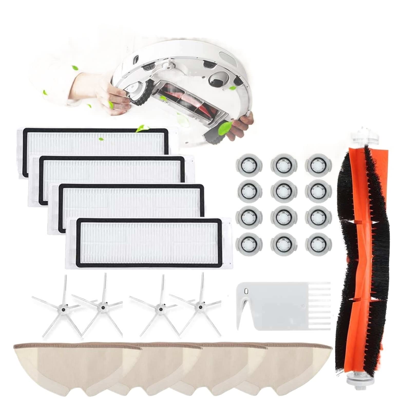 XINYUWZ 26PCS Vacuum Cleaner Accessories Kit for Xiaomi Roborock S6/S5 MAX/S60/S65/S5/S50/S55/E25/E35 - Includes HEPA Filter, Main Brush & Cleaning Wheels | Replacement Parts for Robotic Vacuum Maintenance & Deep Cleaning