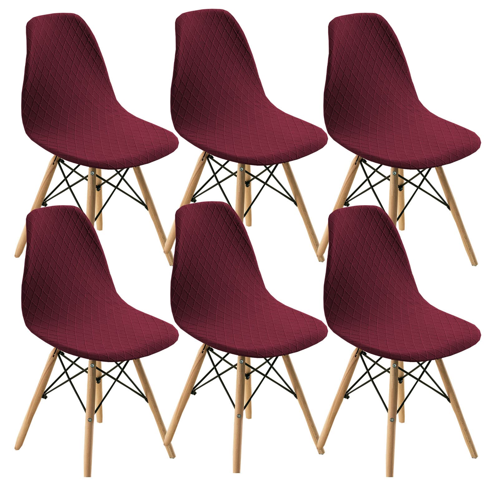 Mid Century Modern Shell Chair Cover Set of 6 - Jacquard Armless Dining Chair Covers for Lounge & Side Chairs - Wine Red - Perfect for Dining Room, Living Room & Office Decor