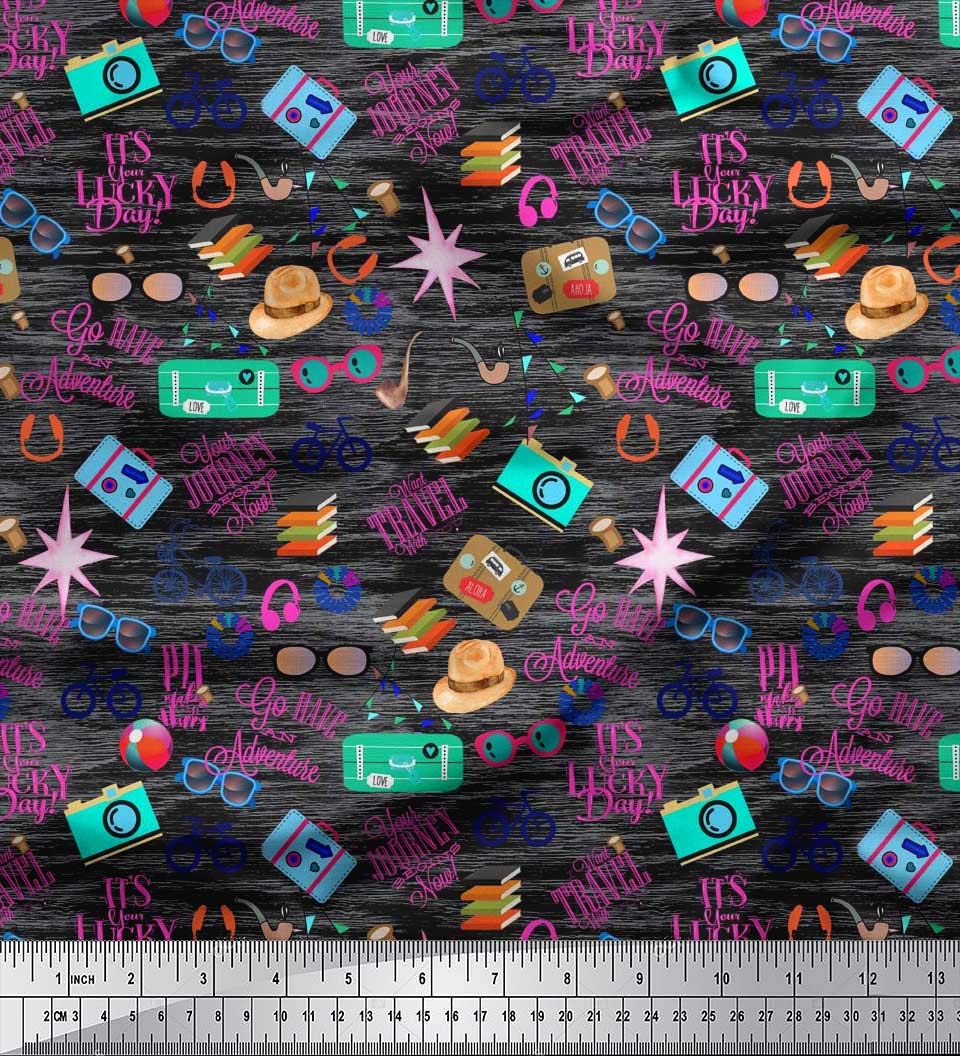 Soimoi Poly Georgette Black Fabric by The Yard - 52 Inch Wide Premium Camera Hat & Briefcase Travel Material - Fashion & Home Decor Fabric for Dresses, Scarves, Curtains & DIY Projects