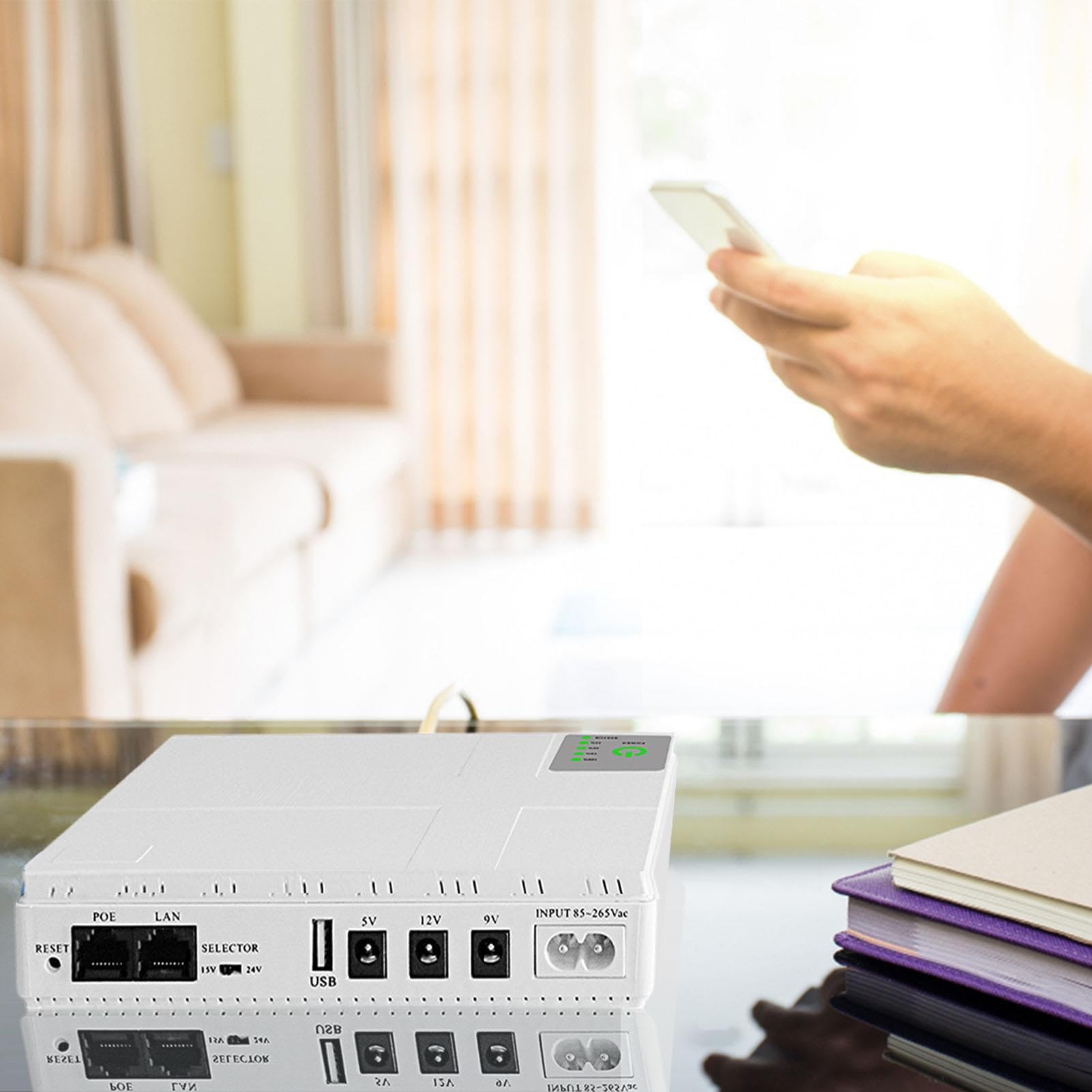 Portable UPS Power Supply with Two Output Ports - Uninterruptible Backup Battery for Internet Routers, Security Cameras & Home Office Devices | Compact & Easy to Carry Emergency Power Solution