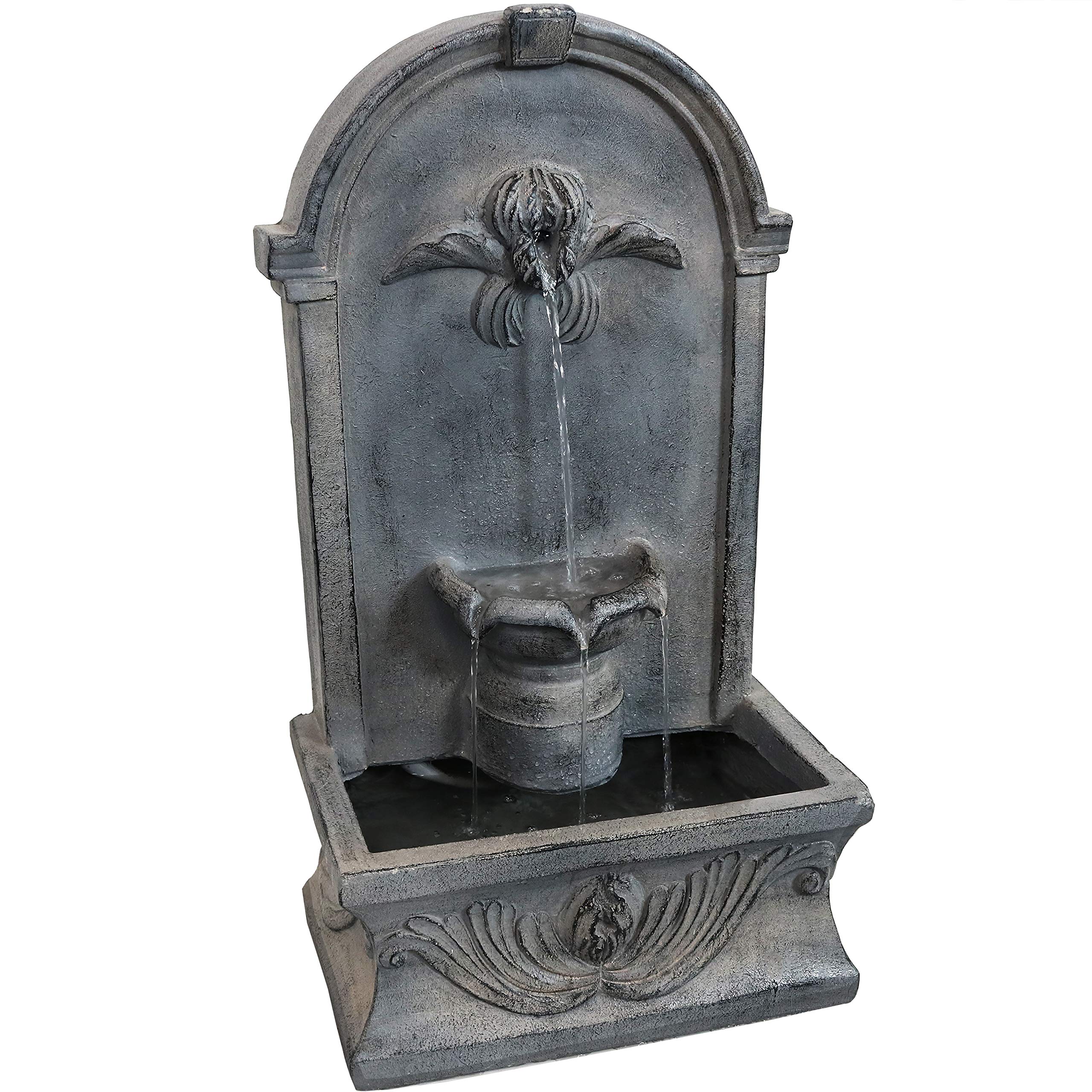 28-Inch French-Inspired Outdoor Flat Back Water Fountain - Durable Glass Fiber Reinforced Concrete - Perfect for Garden, Patio, and Backyard Decor