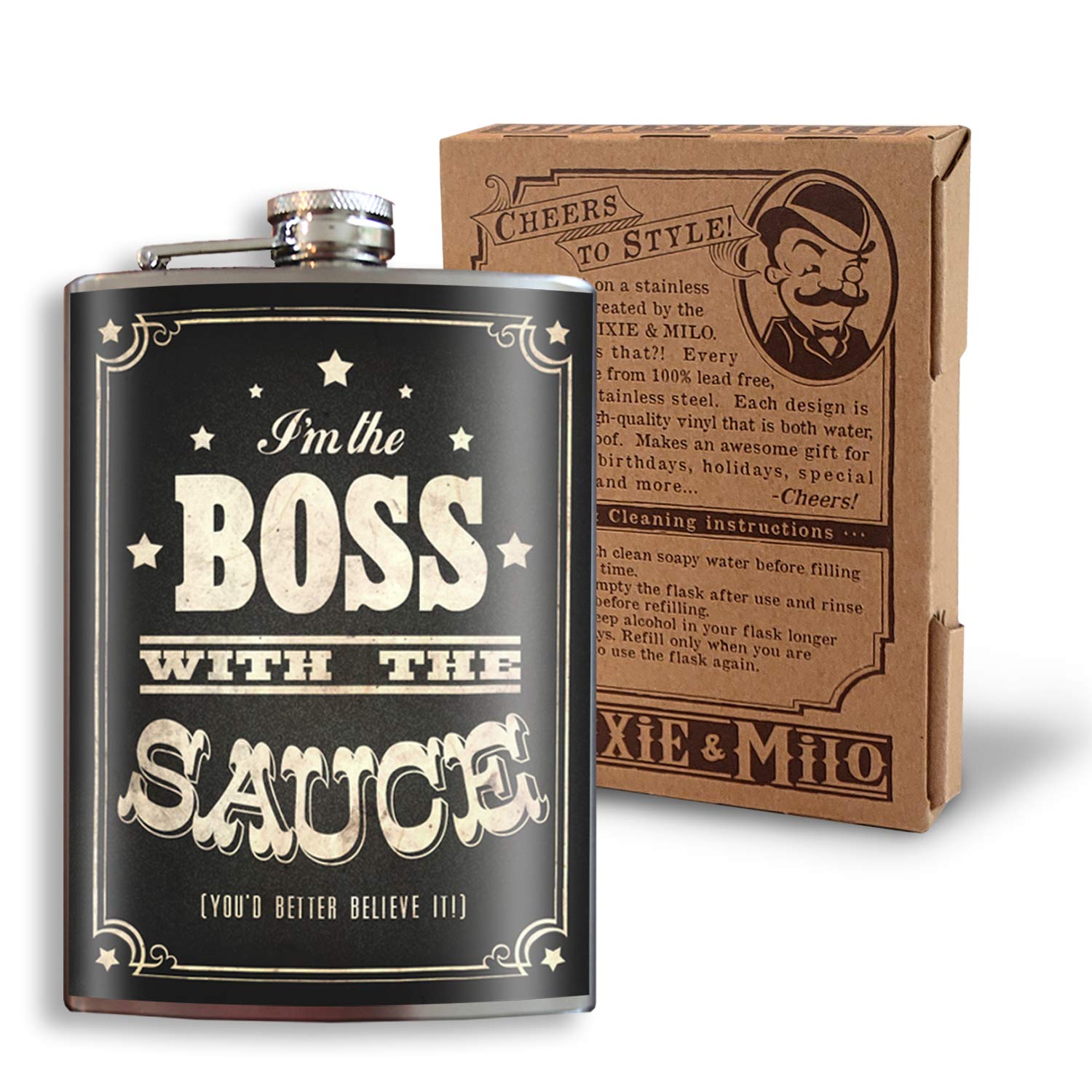 Premium 8 Oz Stainless Steel Hip Flask for Whiskey, Bourbon & Liquor - Leakproof Travel Flask with Gift Box - Compact 3.75” X 5.75” Design - Easy to Clean & Reusable - Perfect for Outdoor Adventures, Camping, Parties & Gifts - by Trixie & Milo