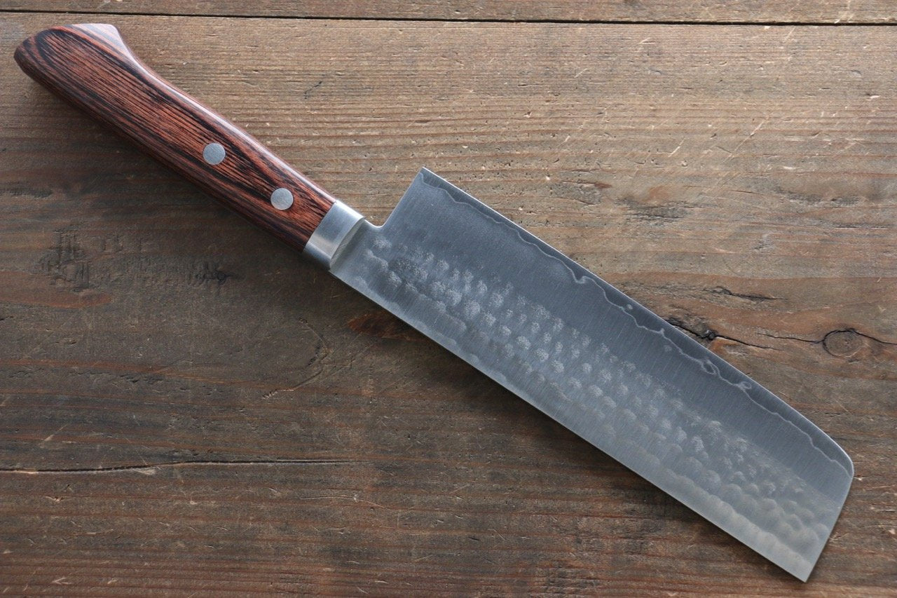 Premium Kunihira Tanzo VG1 Hammered Usuba Knife 165mm - Japanese Chef Knife with Mahogany Handle for Sushi, Vegetables & Precision Cutting - Ideal for Professional Chefs & Home Cooking