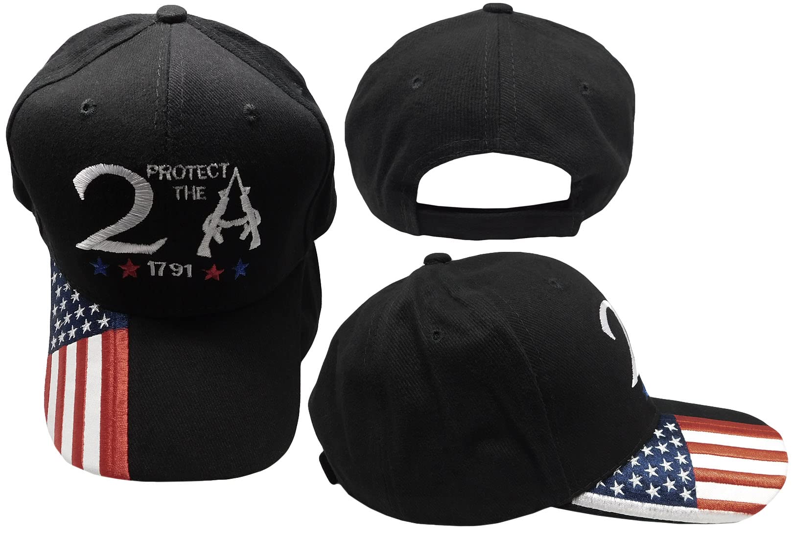 2A 2nd Amendment 1791 Black USA Flag Bill Embroidered Cotton Adjustable Hat - Patriotic Gun Rights Cap for Shooting Range & Outdoor Activities