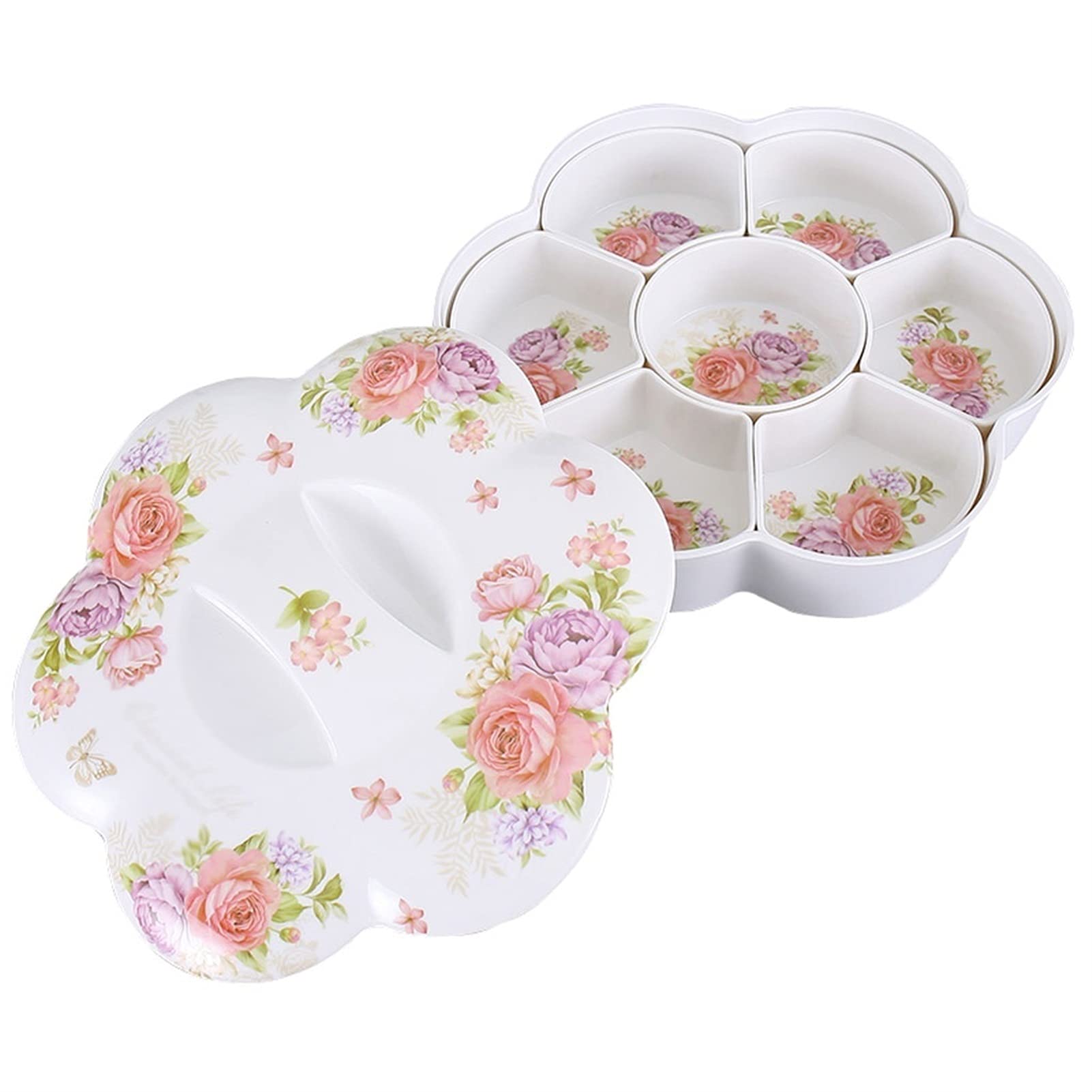 European Style Dried Fruit Basket with Lid - 3 Compartment Snack Tray for Nuts, Candy & Fruits - Elegant Serving Bowl for Parties, Gifts & Home Decor (Color: B)
