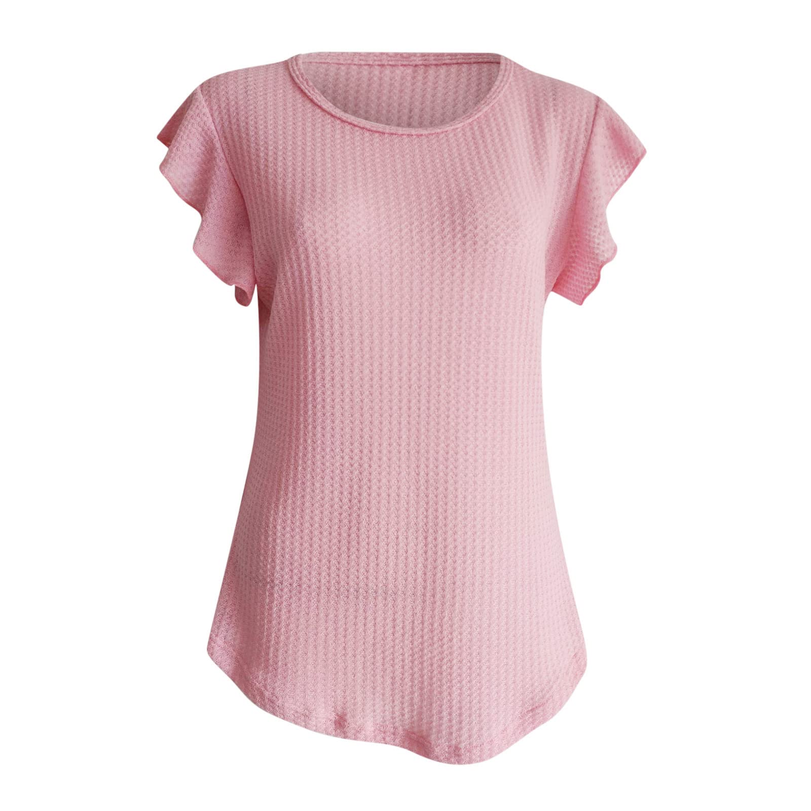 Women's Summer Trendy T-Shirt - Cute Ruffle Cap Sleeve Loose Fit Tunic Top | Casual Waffle Knit Blouse | Perfect for Beach Outings, Brunch Dates & Everyday Wear