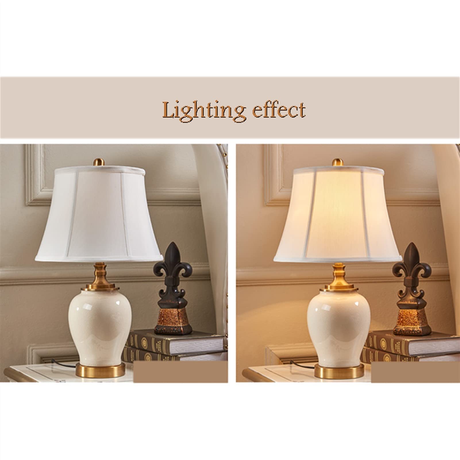 White Ceramic Table Lamp with Fabric Lampshade - Modern Farmhouse Bedside Lamp for Bedroom, Living Room & Study - Warm Reading Light & Decorative Desk Lamp for Cozy Home Decor