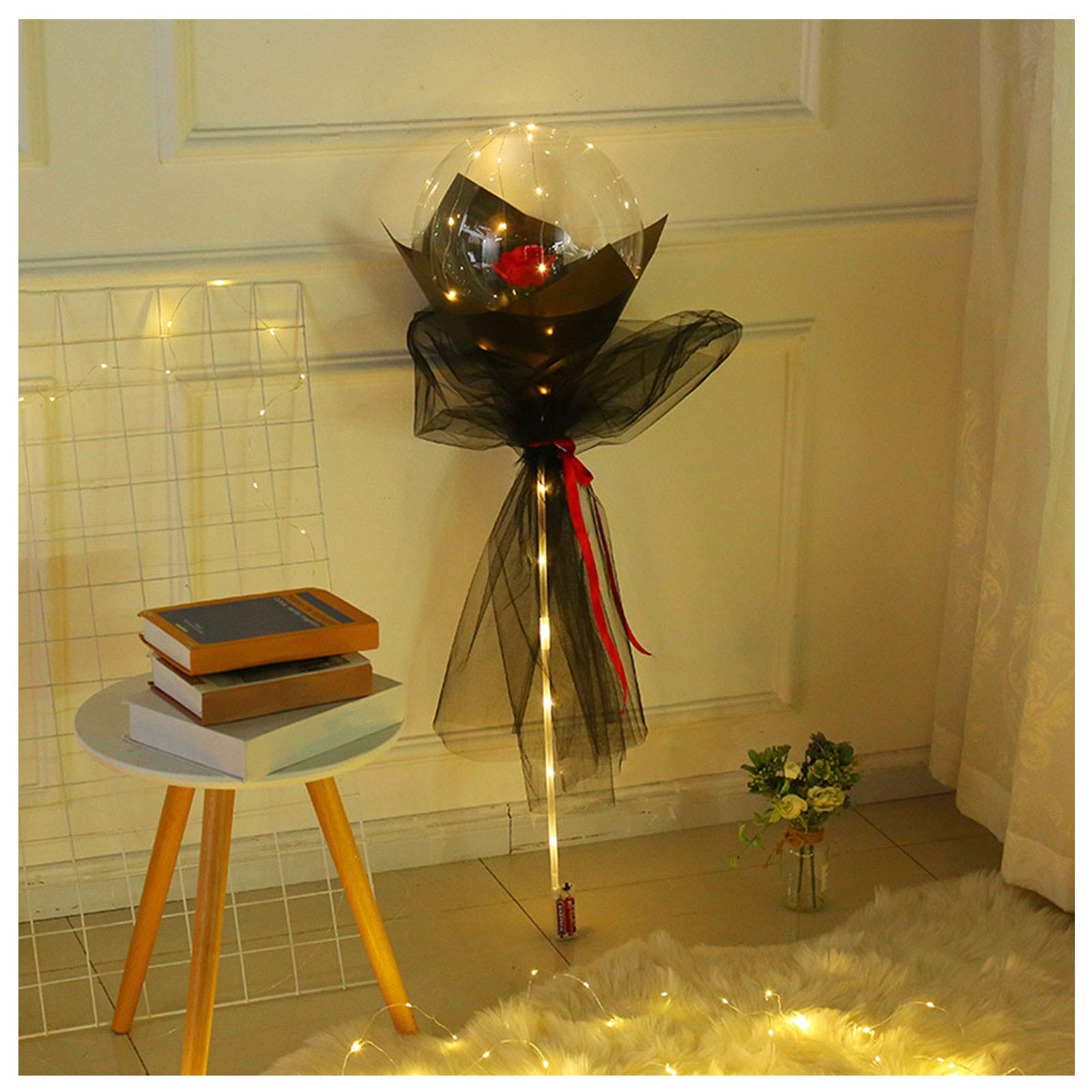 LED Balloons for Party Decorations - DIY Bobo Ball Flower, Fillable Transparent Light Up Balloons for Wedding, Valentine's Day, Christmas - Perfect for Bouquets, Centerpieces & Romantic Gifts (Black)