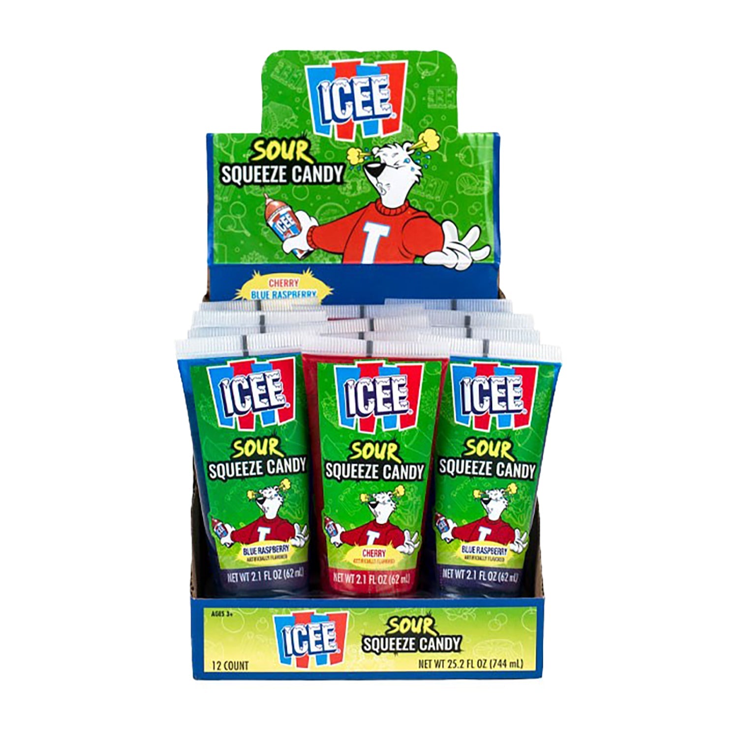 Icee Sour Squeeze Candy - 12 Count Box | Tangy & Sweet Freezer Treats for Kids & Parties
