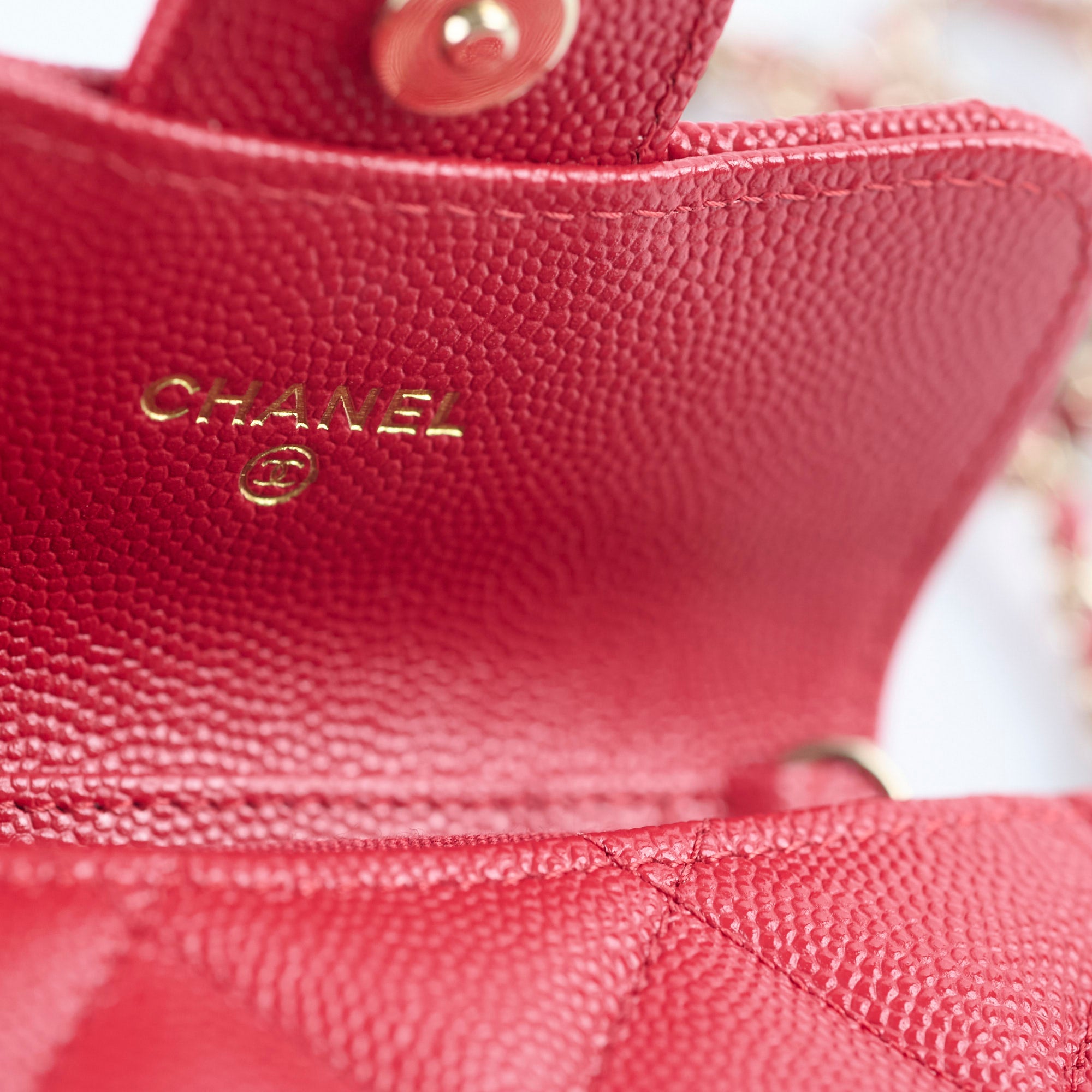 Chanel Caviar Leather Quilted Flap Card Holder with Chain - Red Series 31 | Luxury Wristlet Wallet for Women | Perfect for Parties, Date Nights & Everyday Use