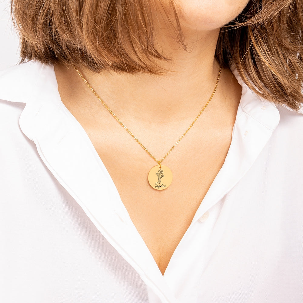 Personalized Name & Birth Flower Necklace - Custom Engraved Jewelry Gift for Daughter, Best Friend, Sister | Perfect for Birthday, Anniversary & Mother's Day Gifts