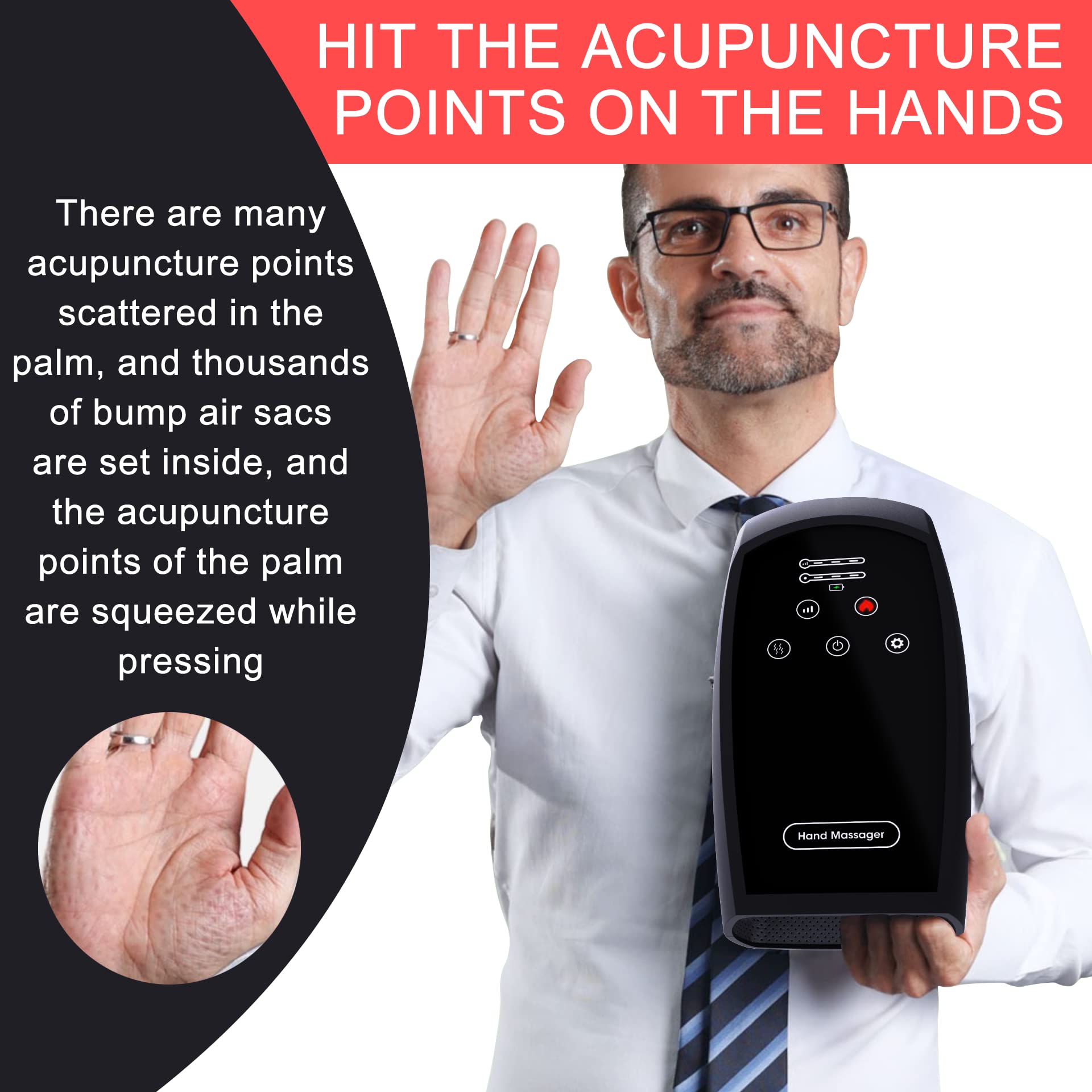 Hand Massager with Heat - Perfect Birthday Gifts for Women, Men, Mom, Dad & Teen Girls - Relaxing Black Massage Device for Home, Office & Travel Use
