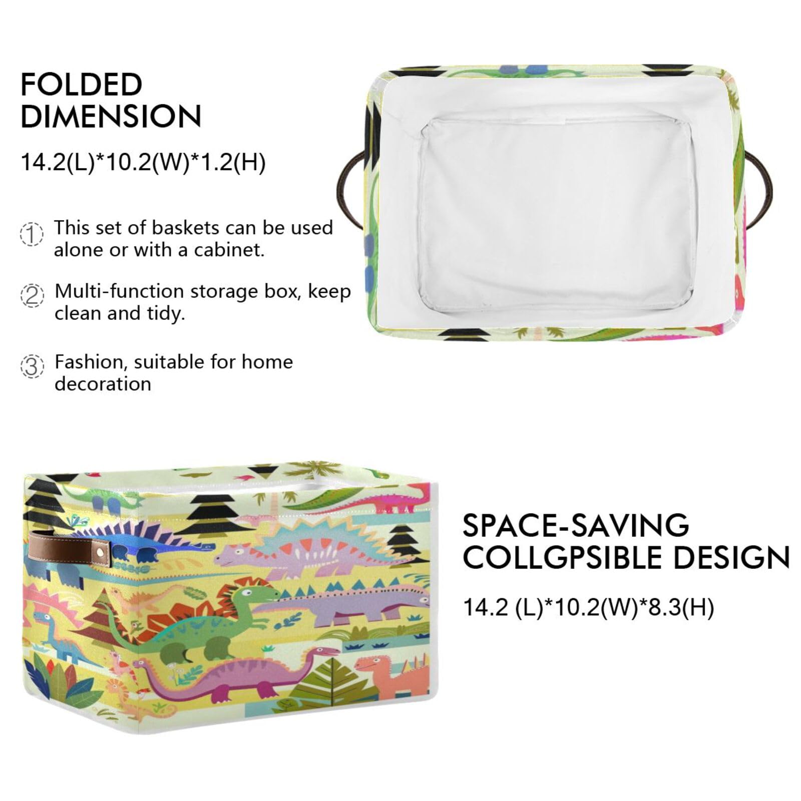 Large Fabric Storage Bins with Handles - Collapsible Decorative Baskets for Shelves, Closet Organizers | Perfect for Clothes, Toys, Home Storage & Kids' Dinosaur Toys | Space-Saving Solution for Bedroom, Nursery & Playroom Organization