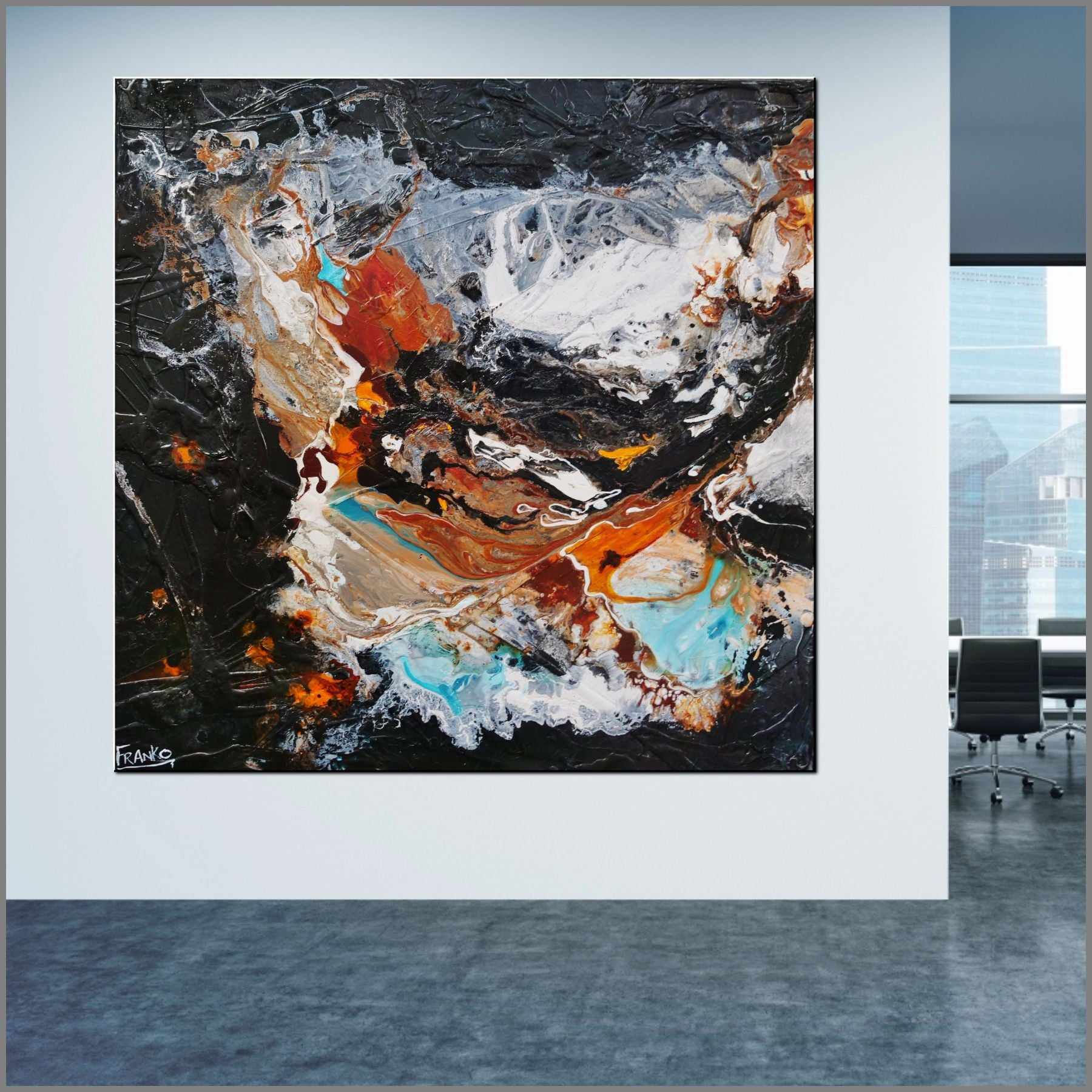 Peppered Rust 120x120cm Teal Black Textured Abstract Canvas Art Wall Painting - Modern Home Decor for Living Room, Bedroom & Office