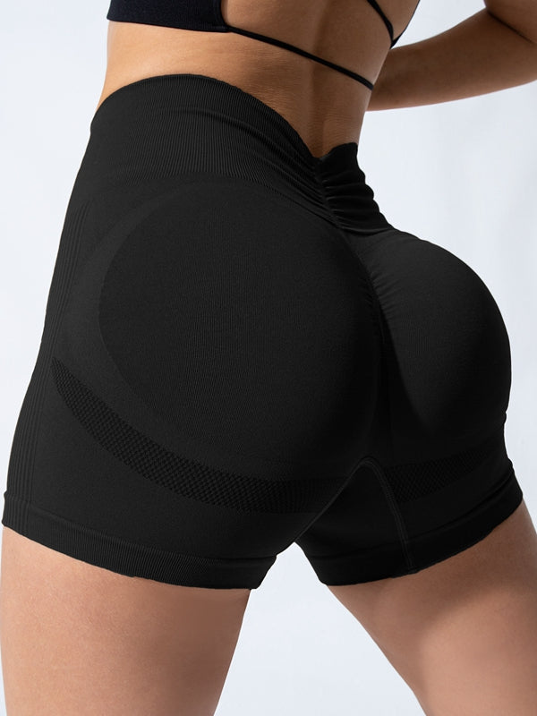 ZASUWA Women's Seamless Deep V Back Scrunch Butt Lifting Shorts - High Waisted Workout Yoga Gym Running Athletic Shorts for Women