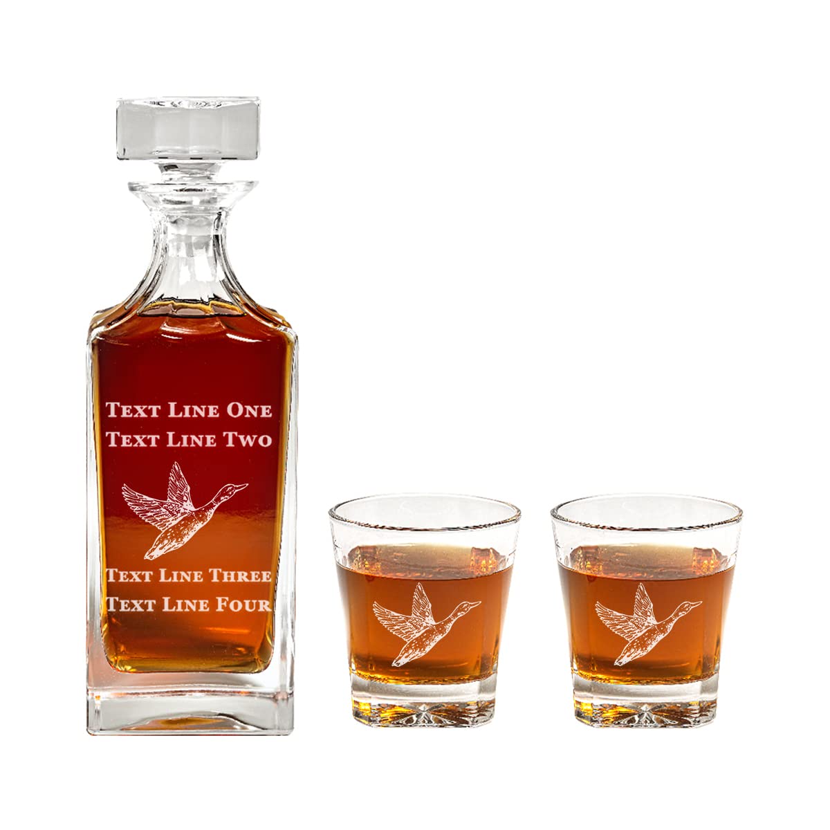 Premium Duck Decanter Set - 900ml Engraved Whiskey Decanter with Mallard Duck Design - Unique Duck Themed Gift for Duck Hunters & Collectors - Bourbon Decanter with 2 Whisky Glasses - Perfect for Hunting Lodges, Man Caves & Whiskey Enthusiasts