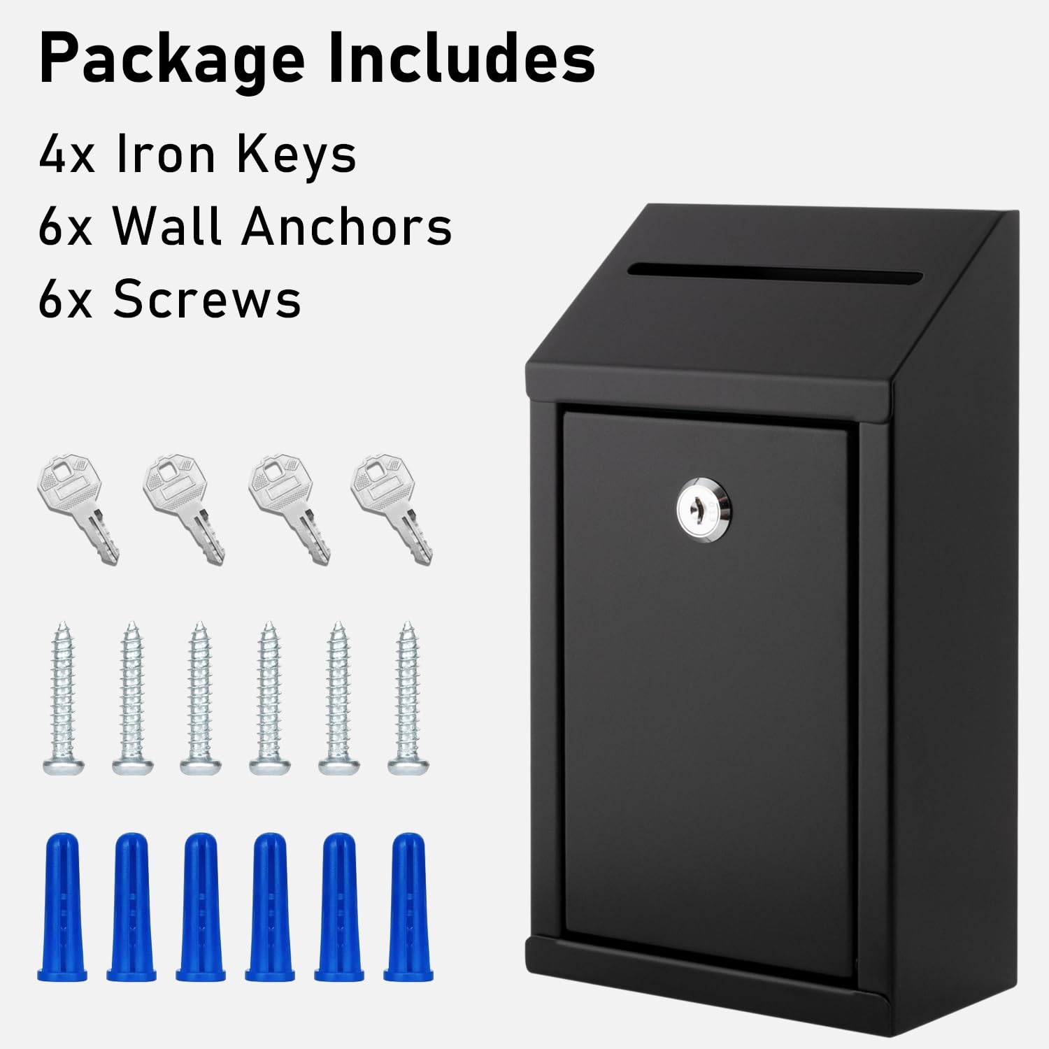 Lockable Metal Donation Box with 4 Iron Keys - Wall Mounted Cash Drop Box with Secure Slot - Black Suggestion Box (1-Pack) - Perfect for Churches, Schools, and Charity Events