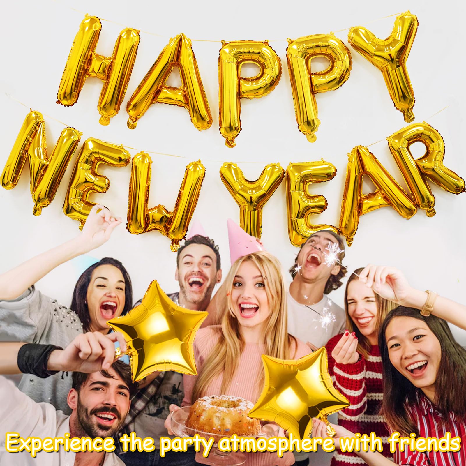 2025 Gold Happy New Year Banner & 16 Inch Balloons - NYE Party Decorations for Indoor/Outdoor Celebrations | New Year's Eve Party Supplies for Home, Office & Event Decor