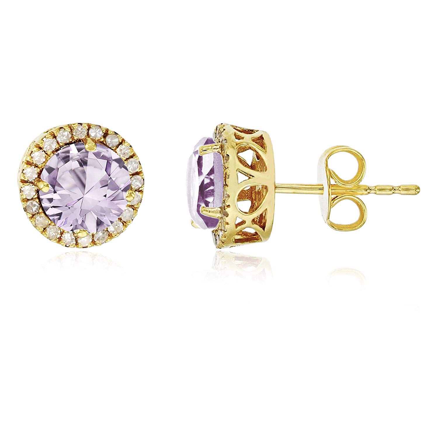 14K Yellow, White, Rose Gold 6mm Round Gemstone & 0.2 CTTW Diamond Halo Stud Earrings for Women - Elegant Jewelry Gift for Birthday, Anniversary & Special Occasions