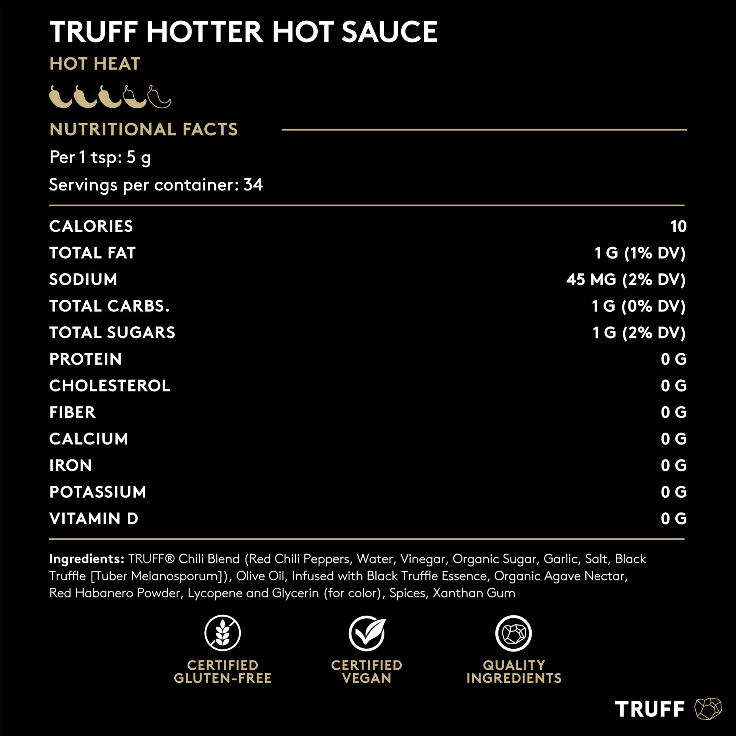 TRUFF Habanero Black Truffle Hot Sauce - Premium Spicy Gourmet Sauce with Jalapeño, Red Chili Peppers & Black Truffle Oil - Infused with Agave Nectar for Intense Heat - 6oz Bottle - Perfect for Tacos, Burgers, Pizza & Gourmet Cooking