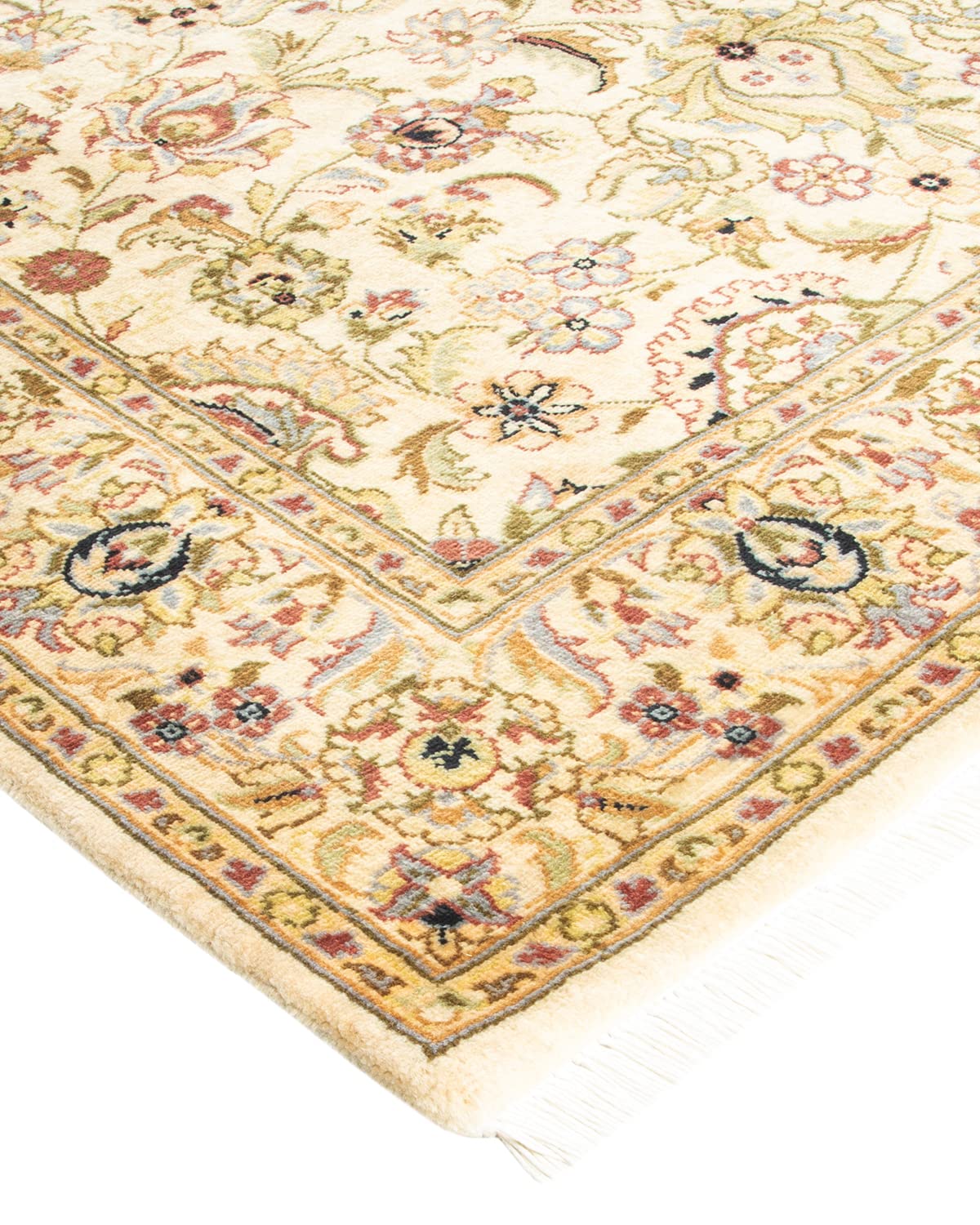 Handmade Wool Oriental Mogul Ivory 4x6 Area Rug - Traditional Hand-Knotted Solo Rugs for Living Room, Bedroom & Dining Room Decor