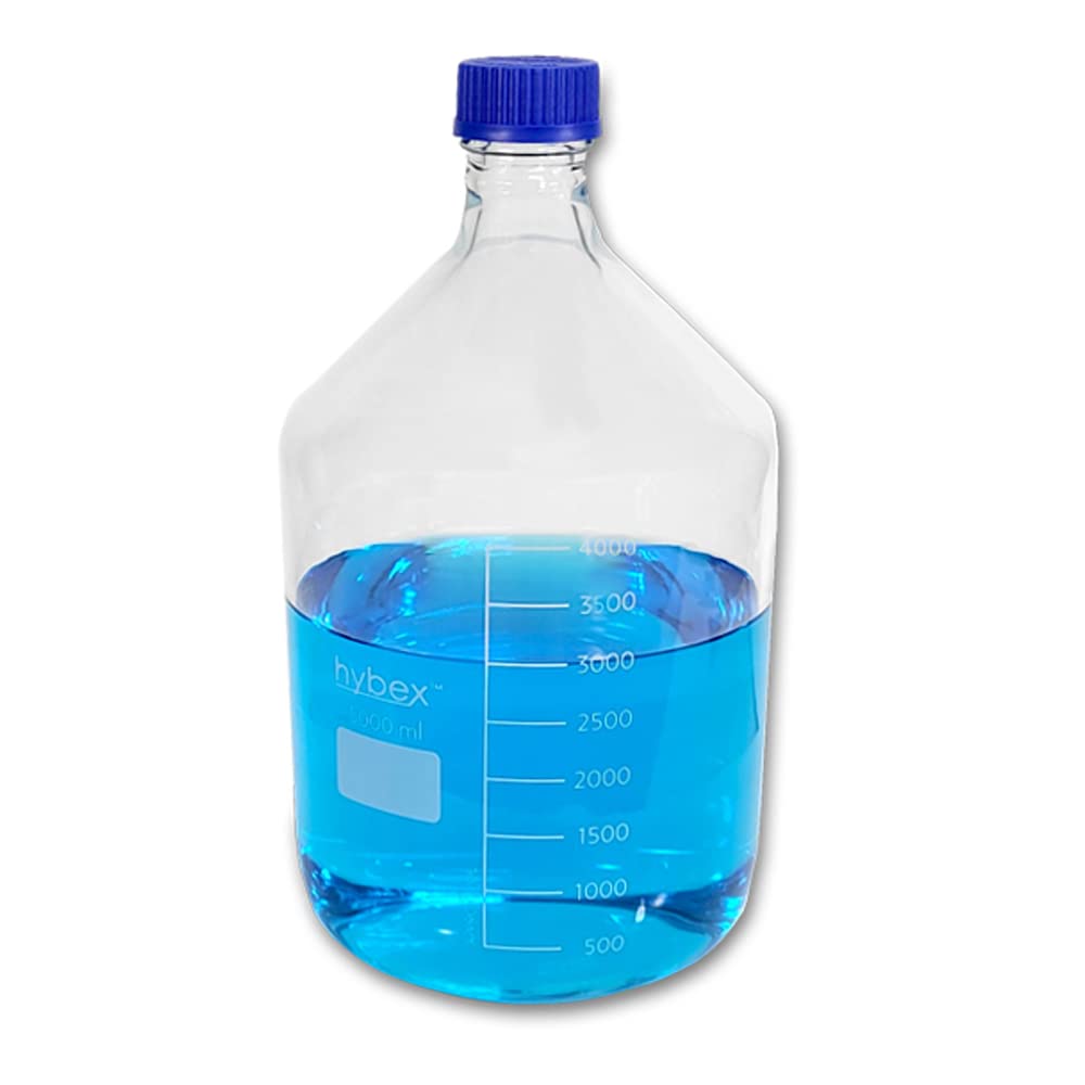 Benchmark Scientific Hybex B3000-2000 Borosilicate Glass Media Storage Bottle with Blue PP Cap, 2000ml (5-Pack) - Ideal for Lab Sample Storage, Chemical Solutions & Liquid Media Handling
