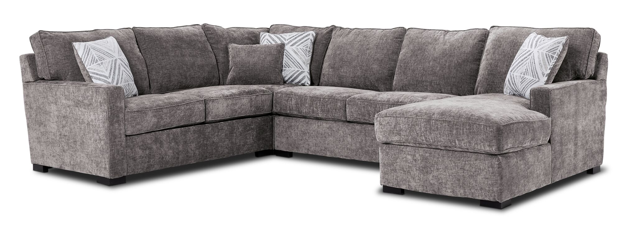 Charlotte 4-Piece Sectional Sofa with Right Facing Chaise in Smoke Gray - Modern Living Room Furniture for Small Spaces & Family Gatherings