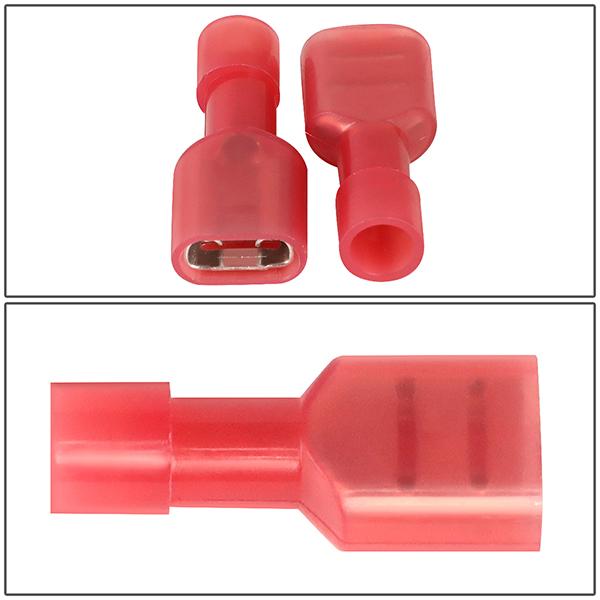 100 Pcs 16-22 Gauge Female Spade Quick Disconnect Adapters - Red - Perfect for Automotive Wiring, Home Appliances & DIY Electrical Projects