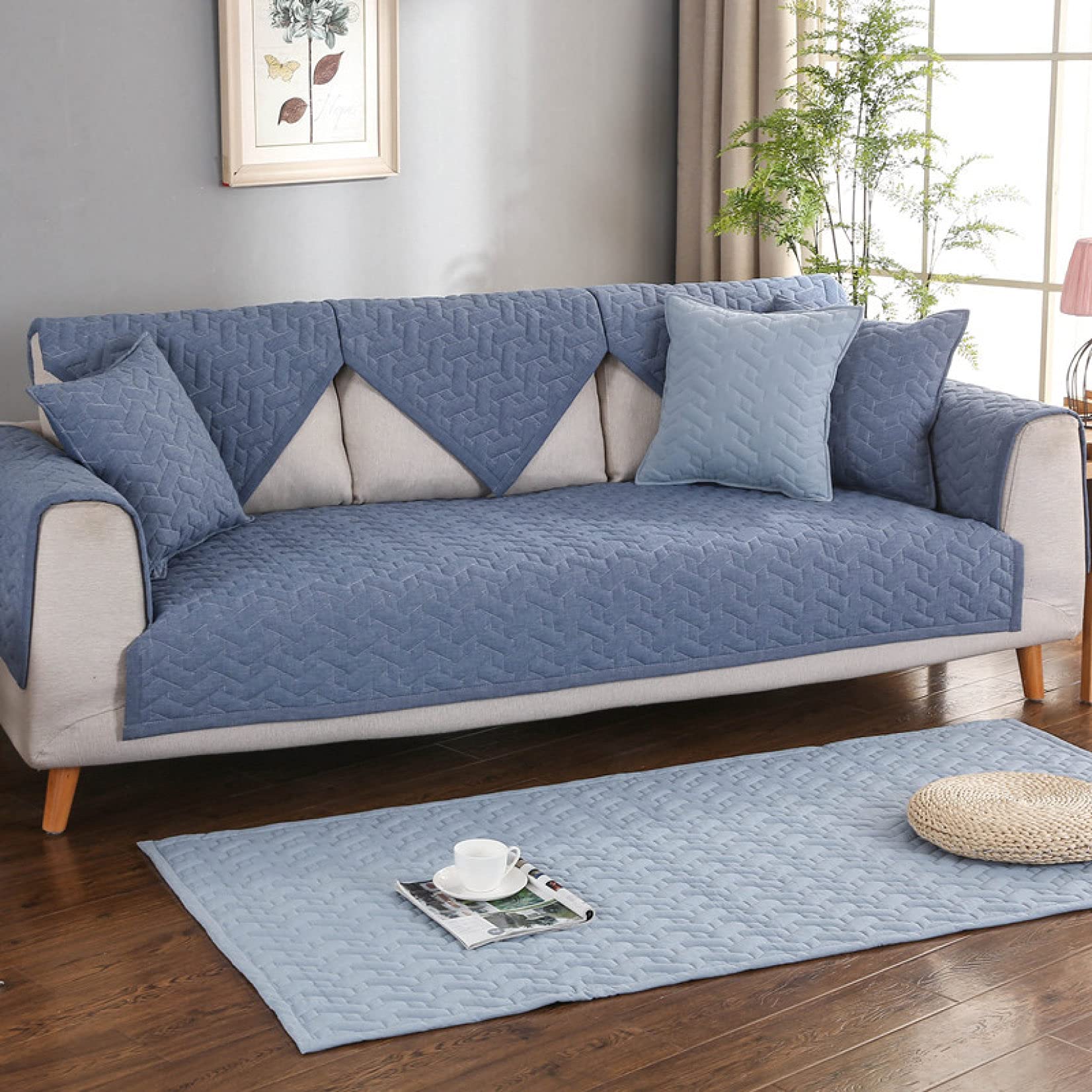 Non-Slip Cotton Sofa Seat Covers with Breathable Foam Cushion - U-Shaped Furniture Protector for Couches & Pets | Perfect for Living Room, Family Gatherings & Pet Owners