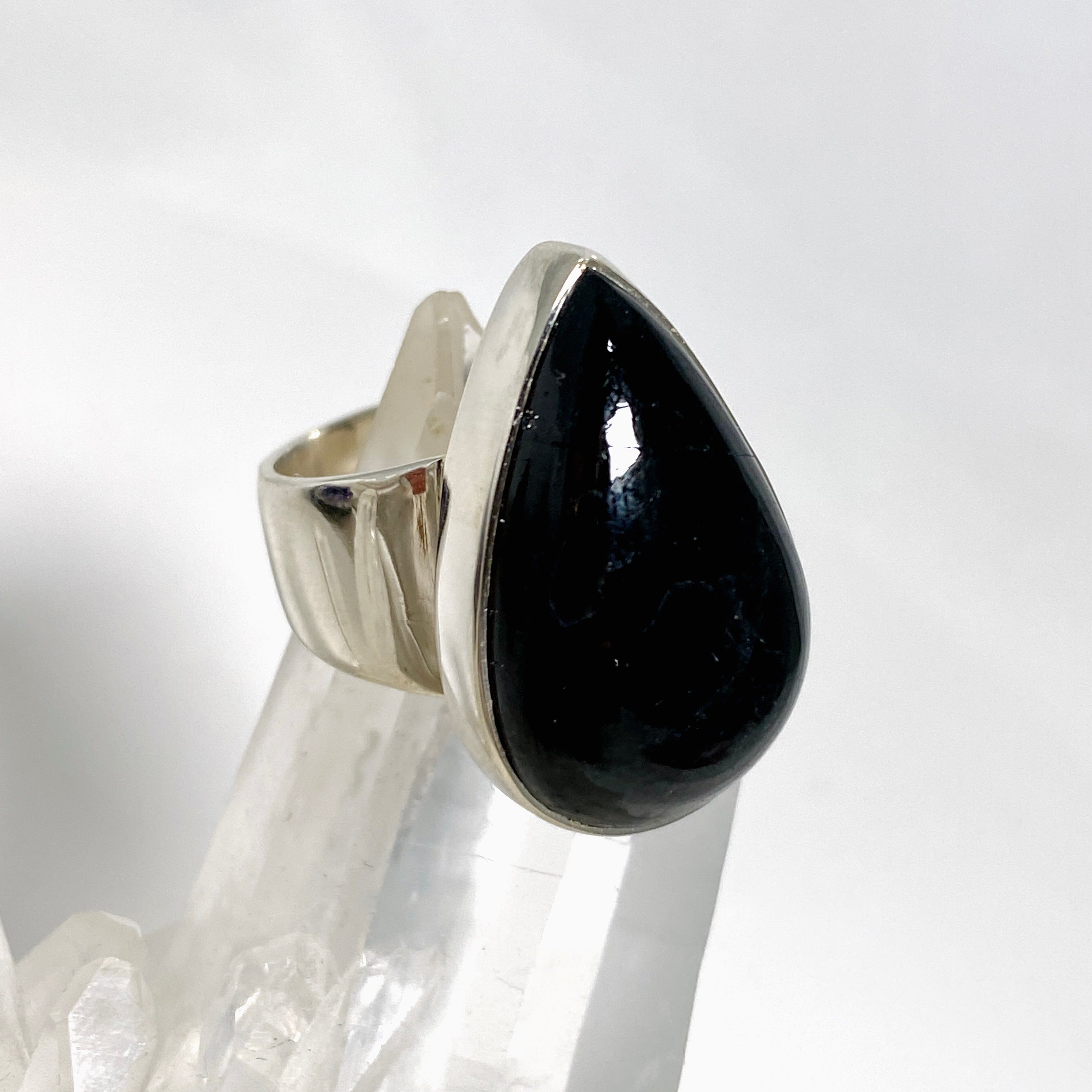 Black Tourmaline Teardrop Cabochon Ring Size 8 KRGJ3273 - Elegant Healing Crystal Jewelry for Women, Perfect for Meditation, Energy Protection & Everyday Wear