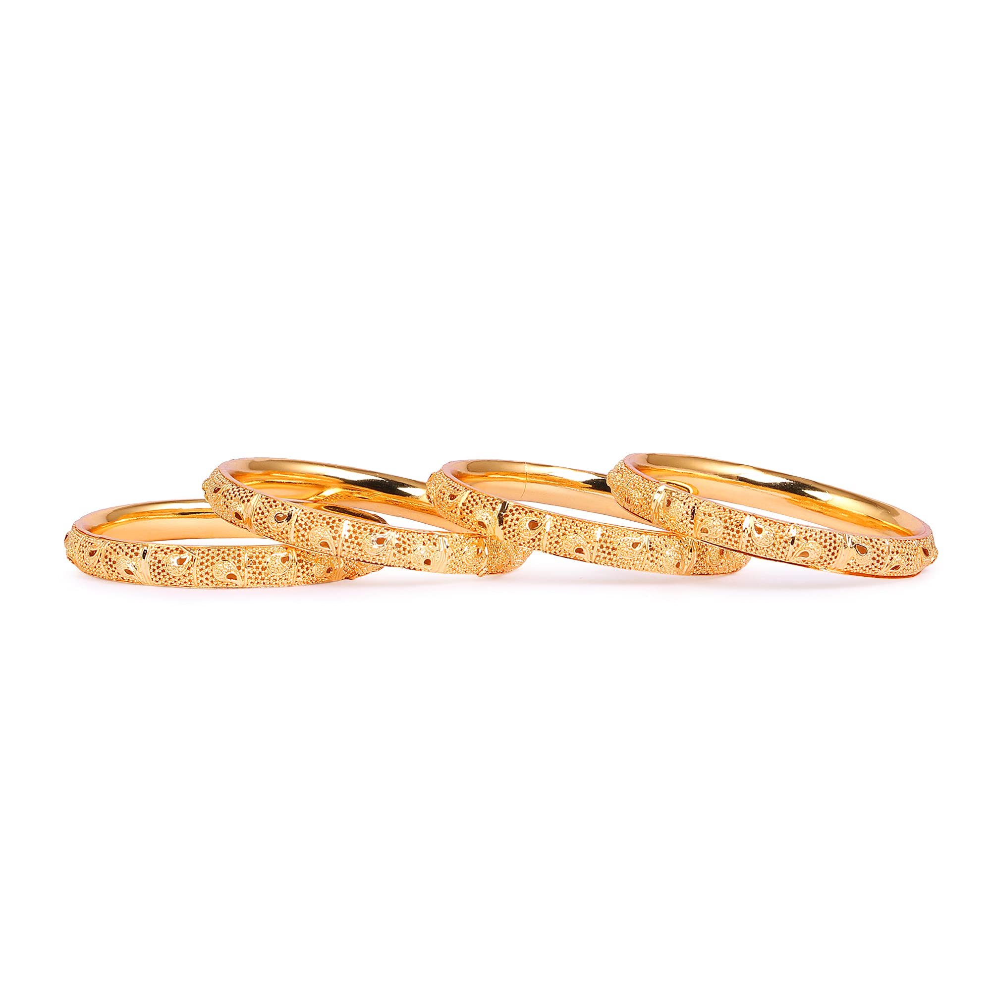 Indian Gold Plated Bangles Set of 4 - Traditional Pola Bracelets for Women, Bollywood Style Jewelry, Trendy Costume Bangles for Weddings, Parties & Festive Occasions