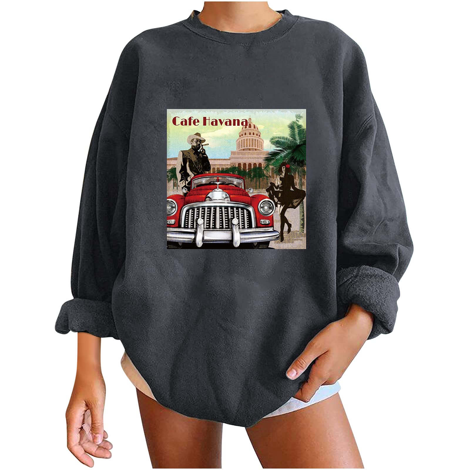 Vintage Graphic Oversized Fall Sweatshirts for Women - Crew Neck, Long Sleeve, Elastic Cuff Pullovers | Cozy Autumn Layering & Casual Outfit Essential
