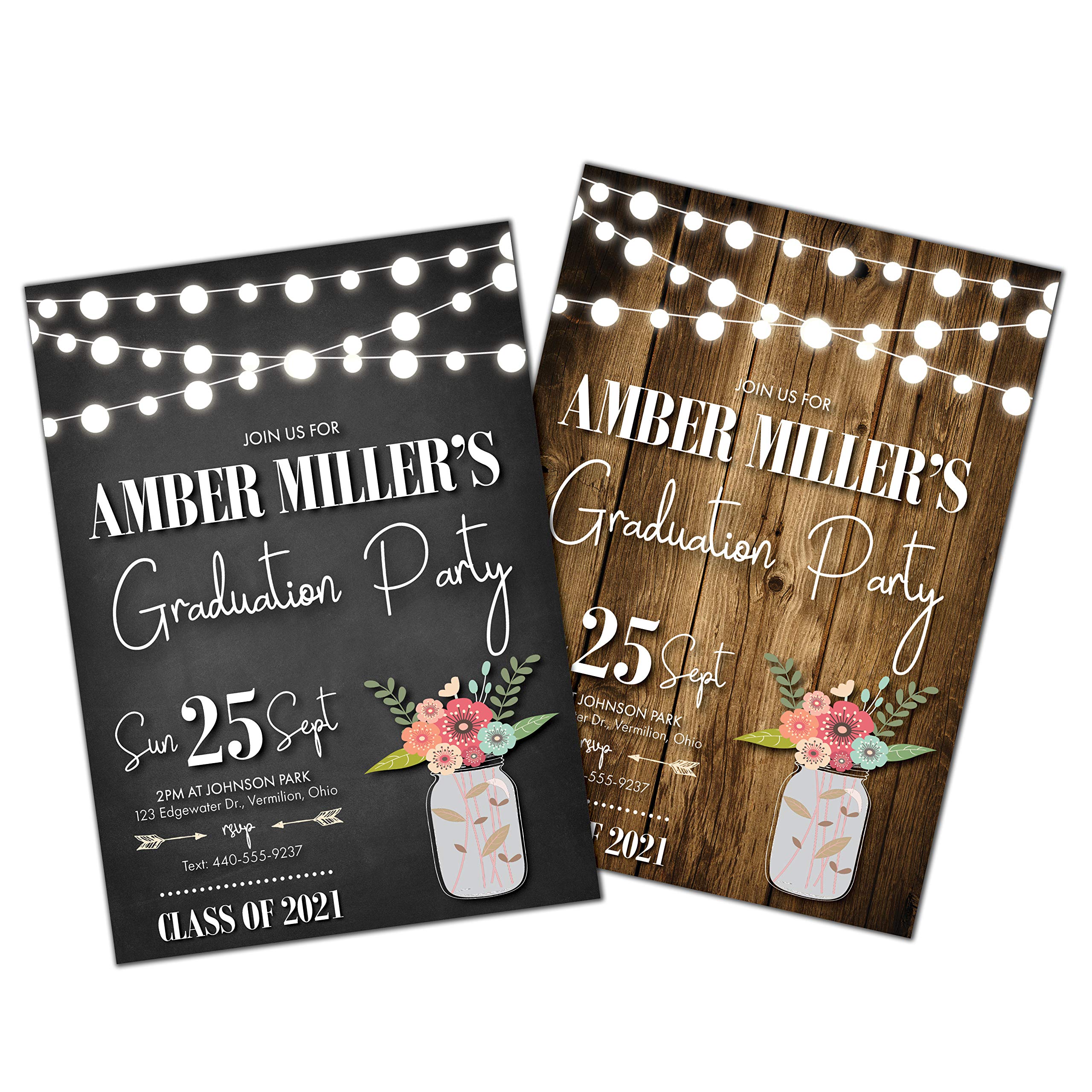 Rustic Graduation Party Invitation with String Lights - High School & College Graduation Announcement for Class of 2020 | Perfect for Outdoor Celebrations & Photo Backdrops