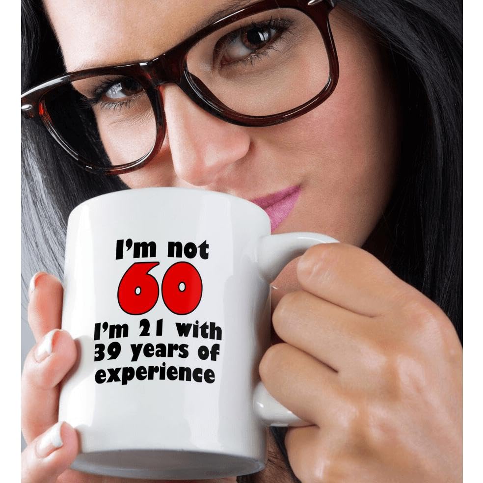 3dRose 'I'm Not 60' Funny Red Ceramic Coffee Mug - 11 oz Gift for Birthday, Retirement & Humor Lovers - Perfect for Office, Home & Gag Gifts