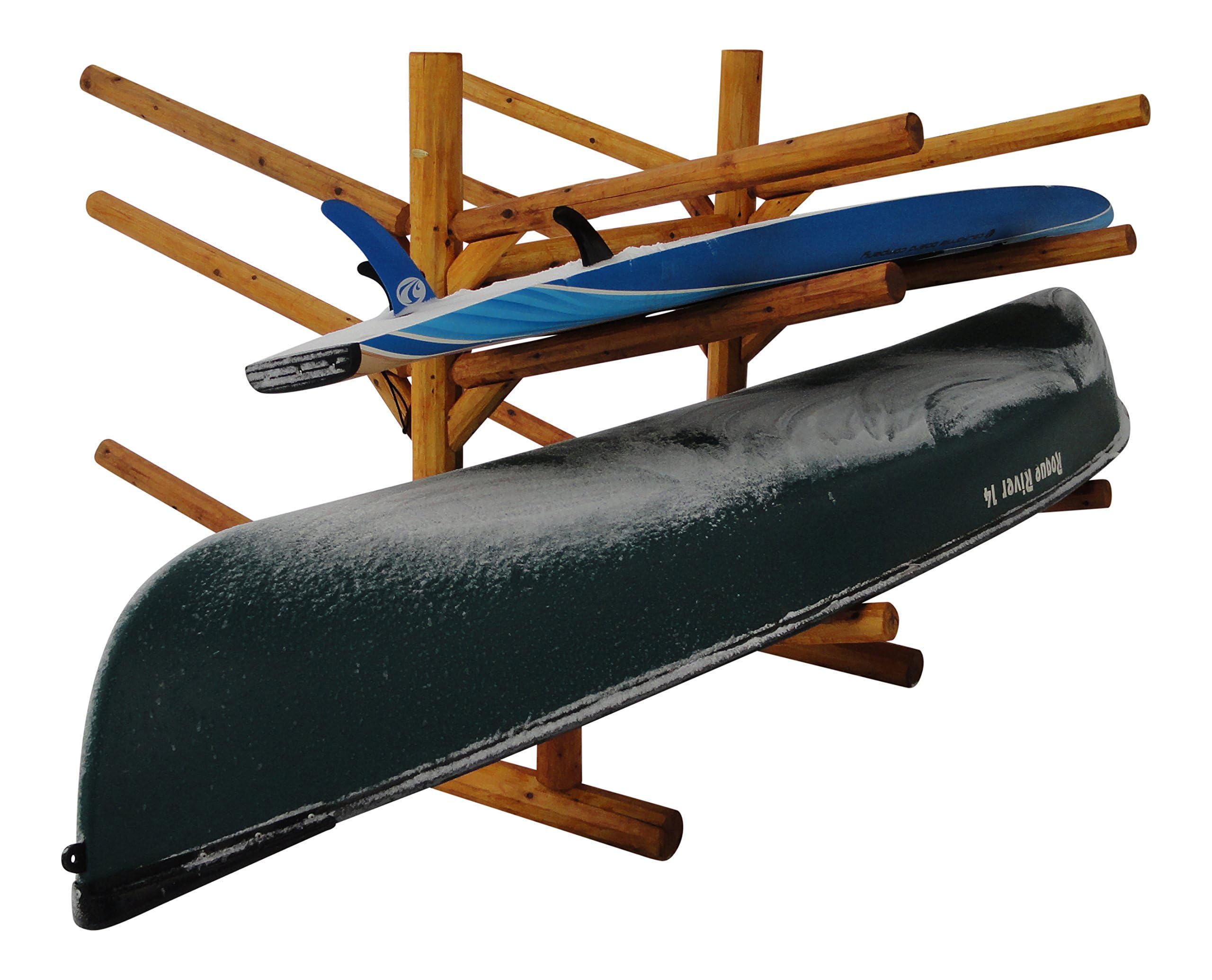 **Premium 4 Kayak + 2 SUP Storage Rack | Natural Cedar Wood Kayak & Canoe Holder | Heavy-Duty Outdoor Kayak Stand for Garage, Backyard, or Dock Storage**
